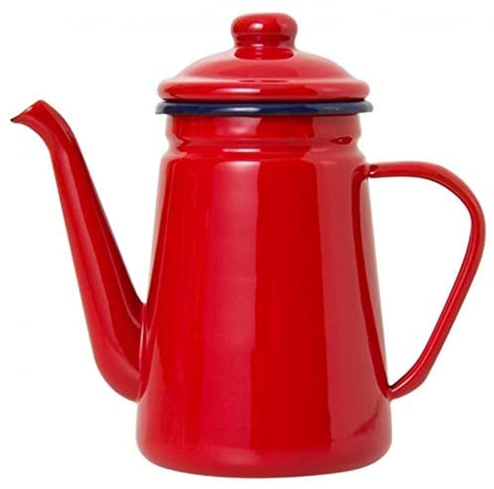 1.1L Enamel Coffee Pot - Pour Over Milk & Water Jug Pitcher for Gas & Induction Stoves - Durable & Stylish Red Teapot Kettle - Perfect for Camping, Home Brewing & Kitchen Use