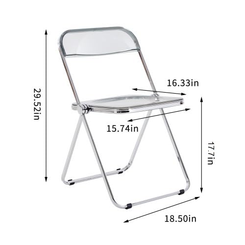 Clear Acrylic Folding Chairs Set of 2 - 200lbs Weight Capacity Modern Transparent PC Plastic Chairs with Chrome Frame - Indoor/Outdoor Dining, Living Room, Patio, Wedding, Restaurant Seating