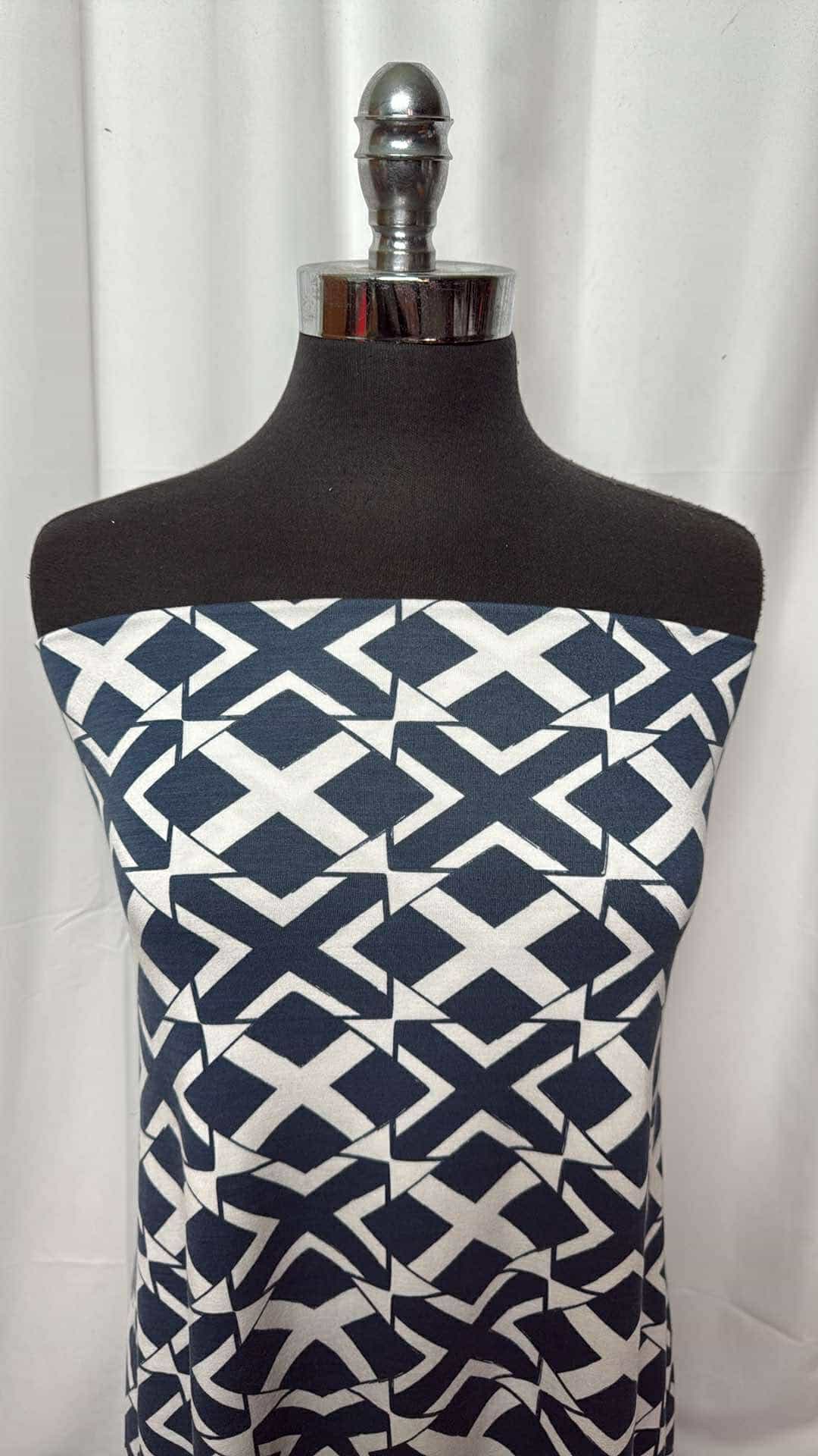 Navy/Ivory Geometric Print Bamboo Spandex Fabric - 2 Yard Cut for DIY Clothing, Home Decor & Craft Projects