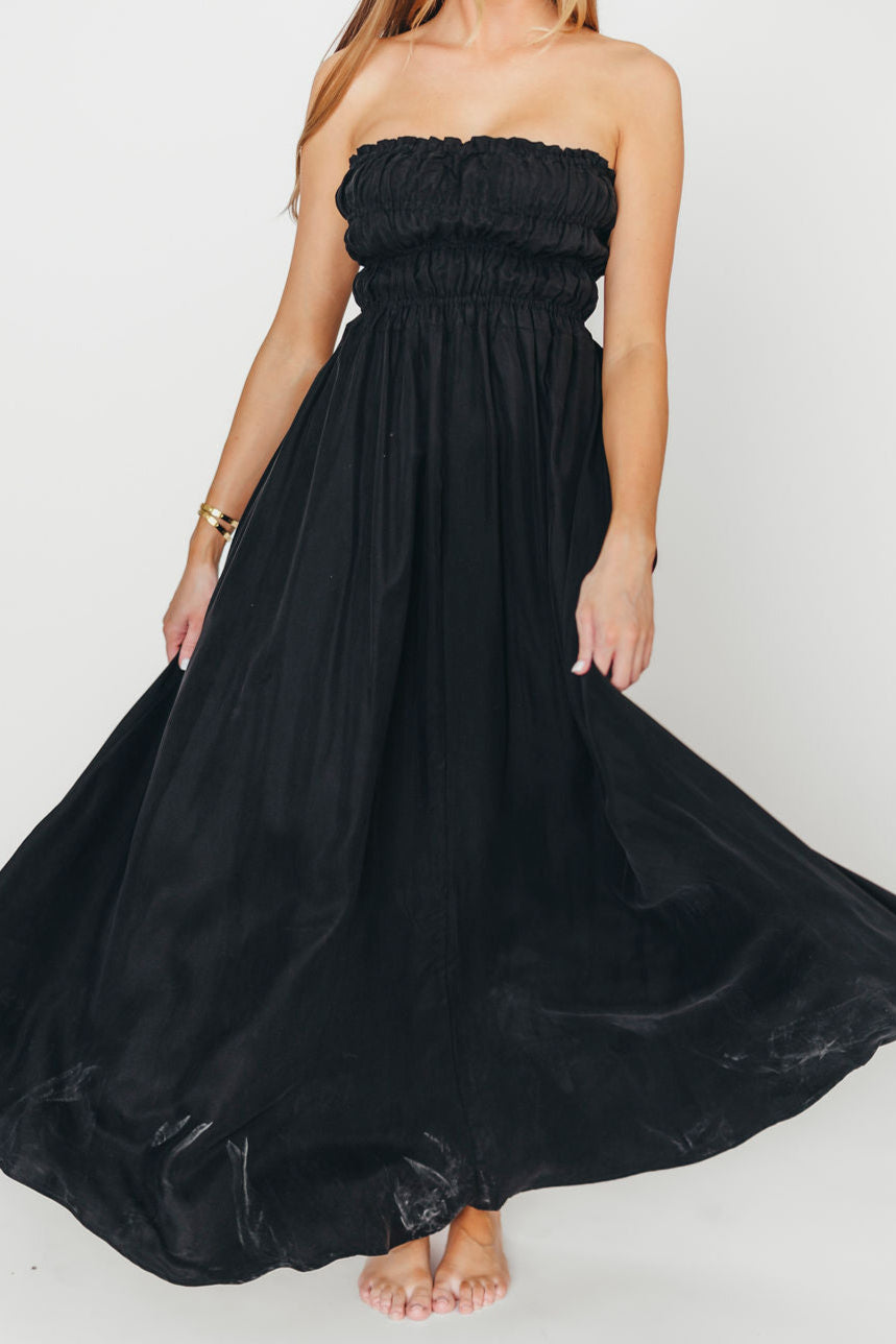 Elegant Caitlyn Black Woven Maxi Dress for Women - Perfect for Summer Beach Vacations, Weddings & Evening Parties