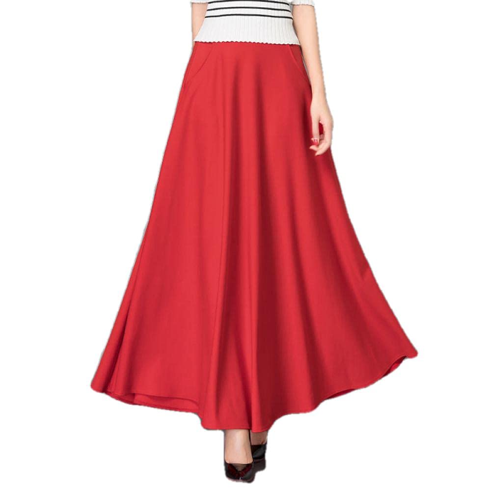 Women's High Waist Long Pleated Skirt - Elegant Wine Red Maxi Skirt for Casual, Office & Party Wear | Flowy A-Line Skirt for Women