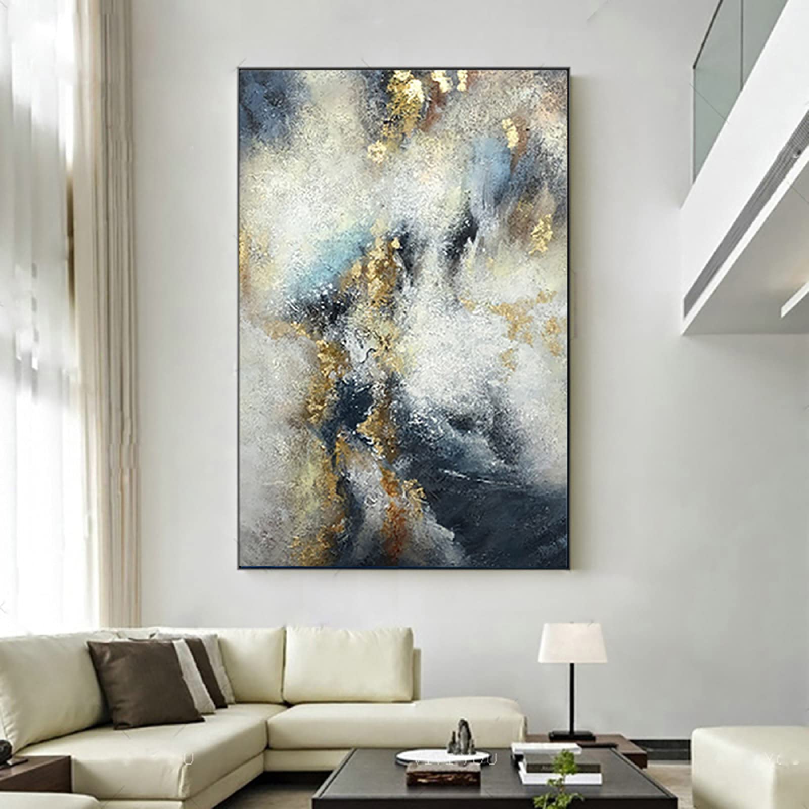 BKSTJ Handmade Modern Abstract Oil Painting on Canvas - Landscape Gold Artwork for Wall Decor (16x24 Inch, Unframed) | Perfect for Living Room, Bedroom, Office, Hallway, Hotel & Dining Room