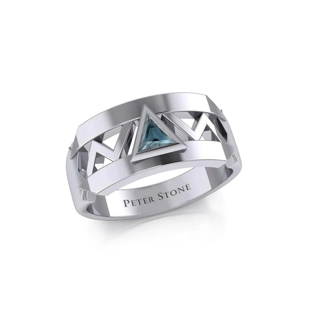 Modern Sterling Silver Ring with Inlaid Recovery Symbol - Elegant Jewelry for Women, Men - Perfect for 12 Step Programs, Sobriety Gifts & Spiritual Healing (TRI1929)