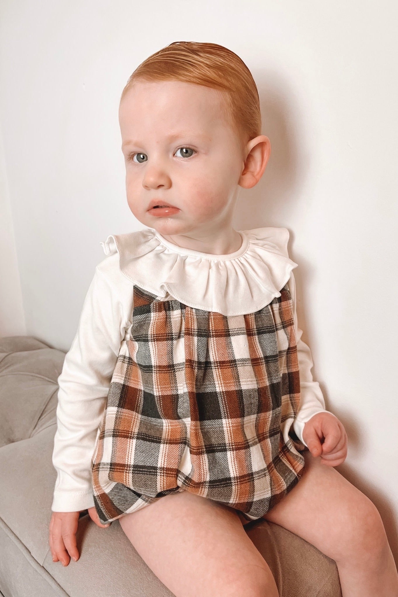 Holden Rust Tartan Romper - Stylish Baby Jumpsuit for Boys & Girls | Perfect for Family Photos, Holidays & Playtime