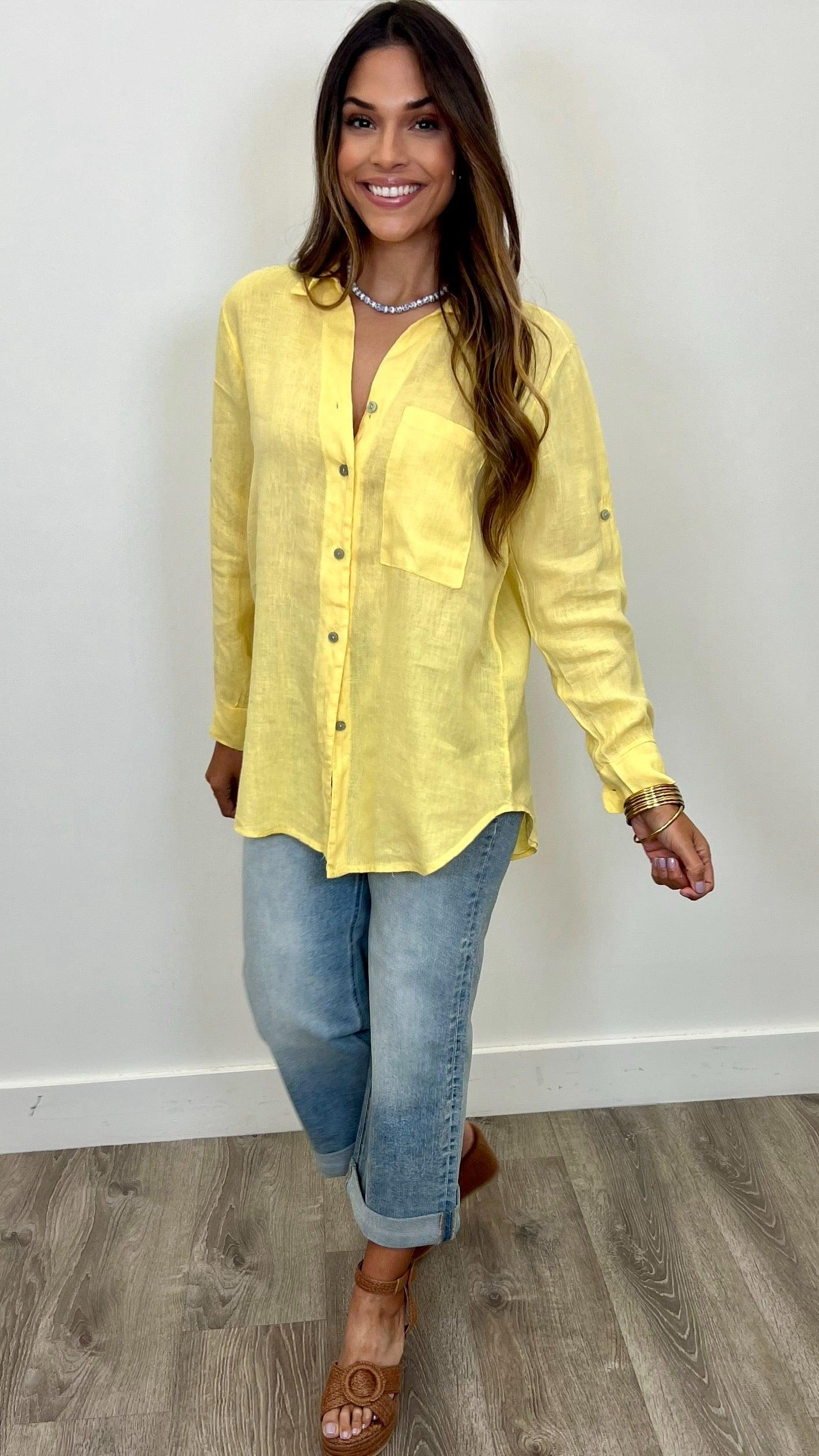 Lucia Linen Button Up Shirt for Women - Breathable Summer Blouse for Casual Wear & Office Outfits