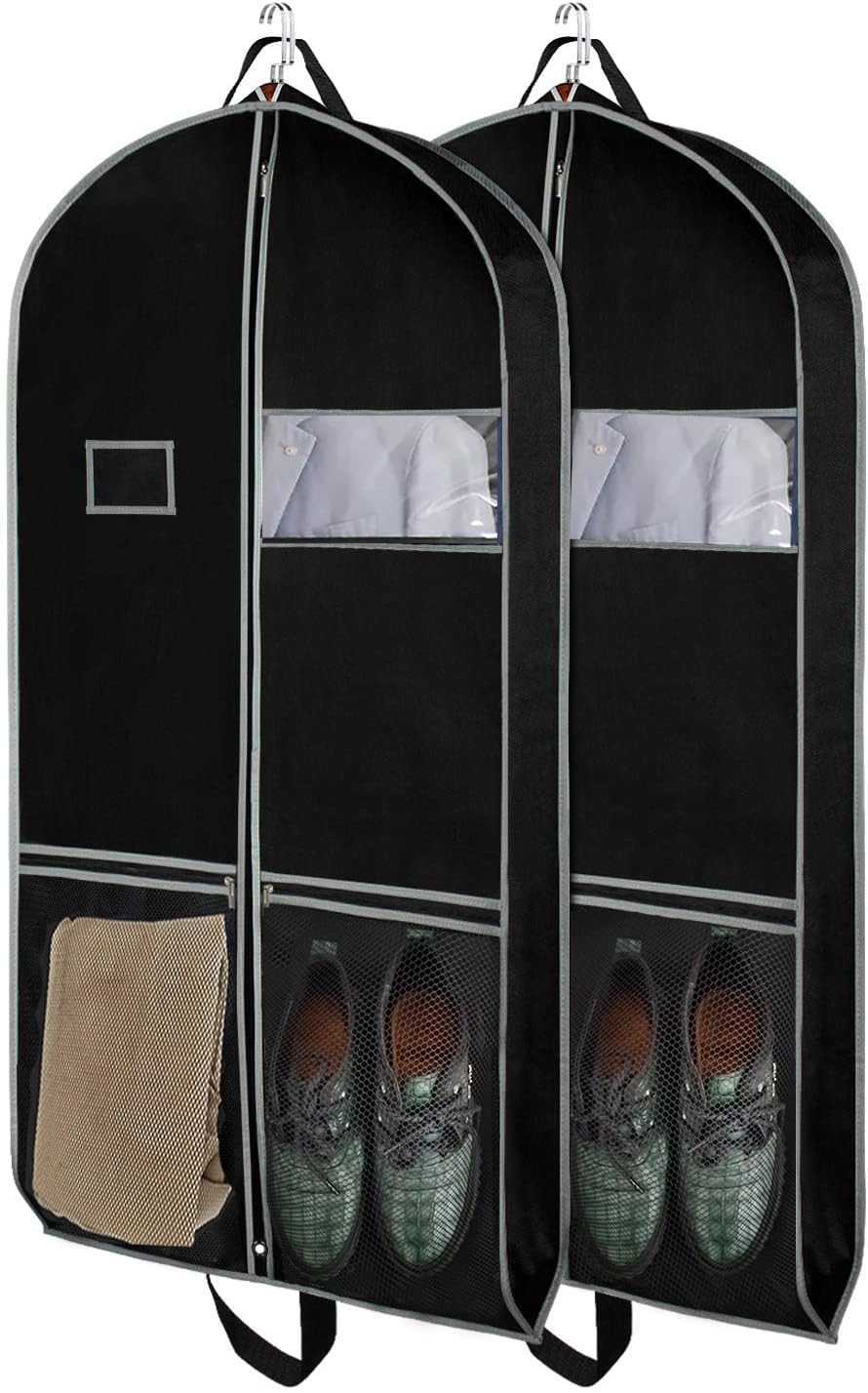 2 Pack 43-Inch Heavy Duty Garment Bags for Travel & Storage - Waterproof Hanging Suit Bag with Zipper Pockets & Handles - Perfect for Suits, Dresses, Coats & Jackets - Ideal for Business Trips, Weddings & Closet Organization
