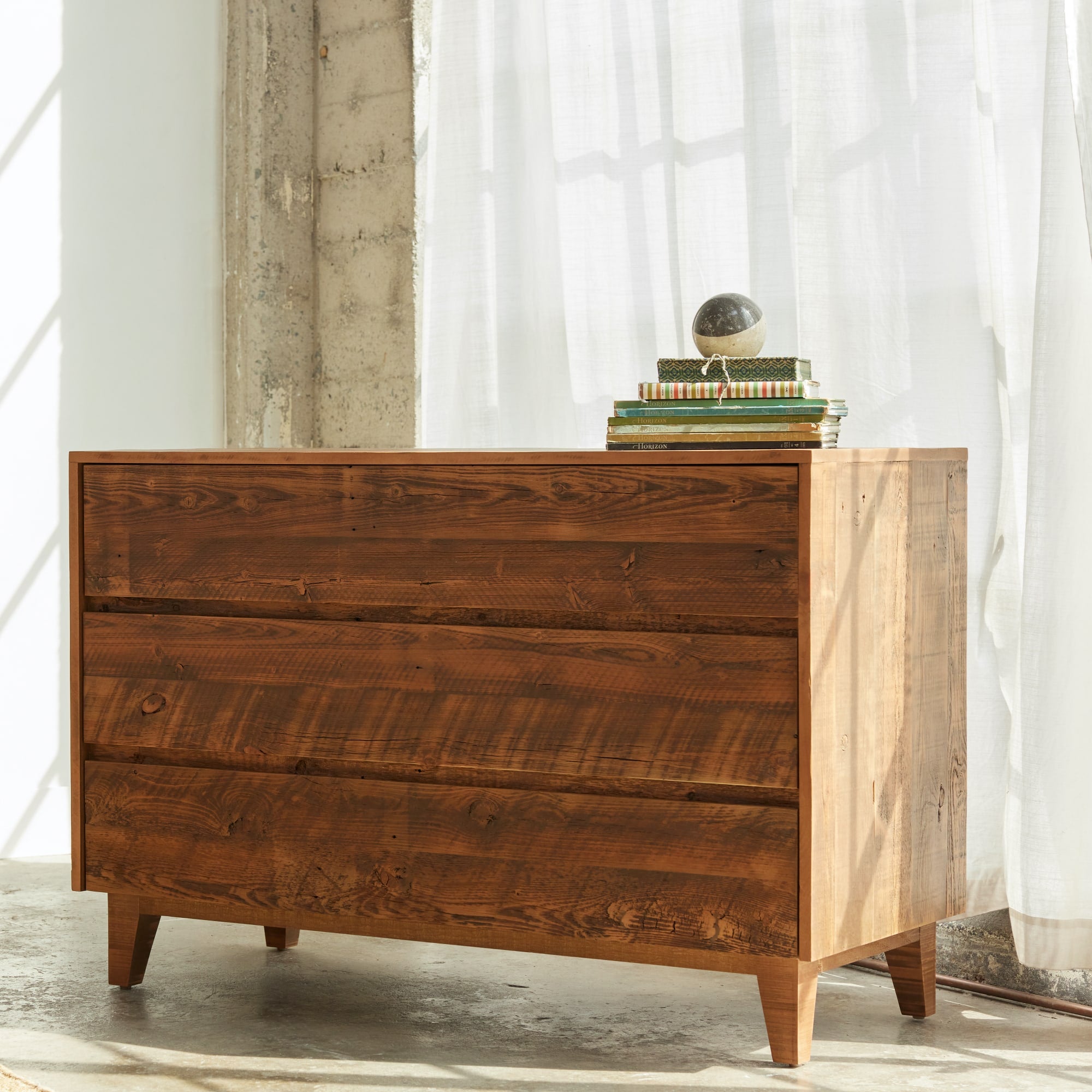 Natural Wood Dresser - Solid Wood Chest of Drawers for Bedroom & Living Room Storage | Vintage Style Wooden Dresser for Home Organization & Décor
