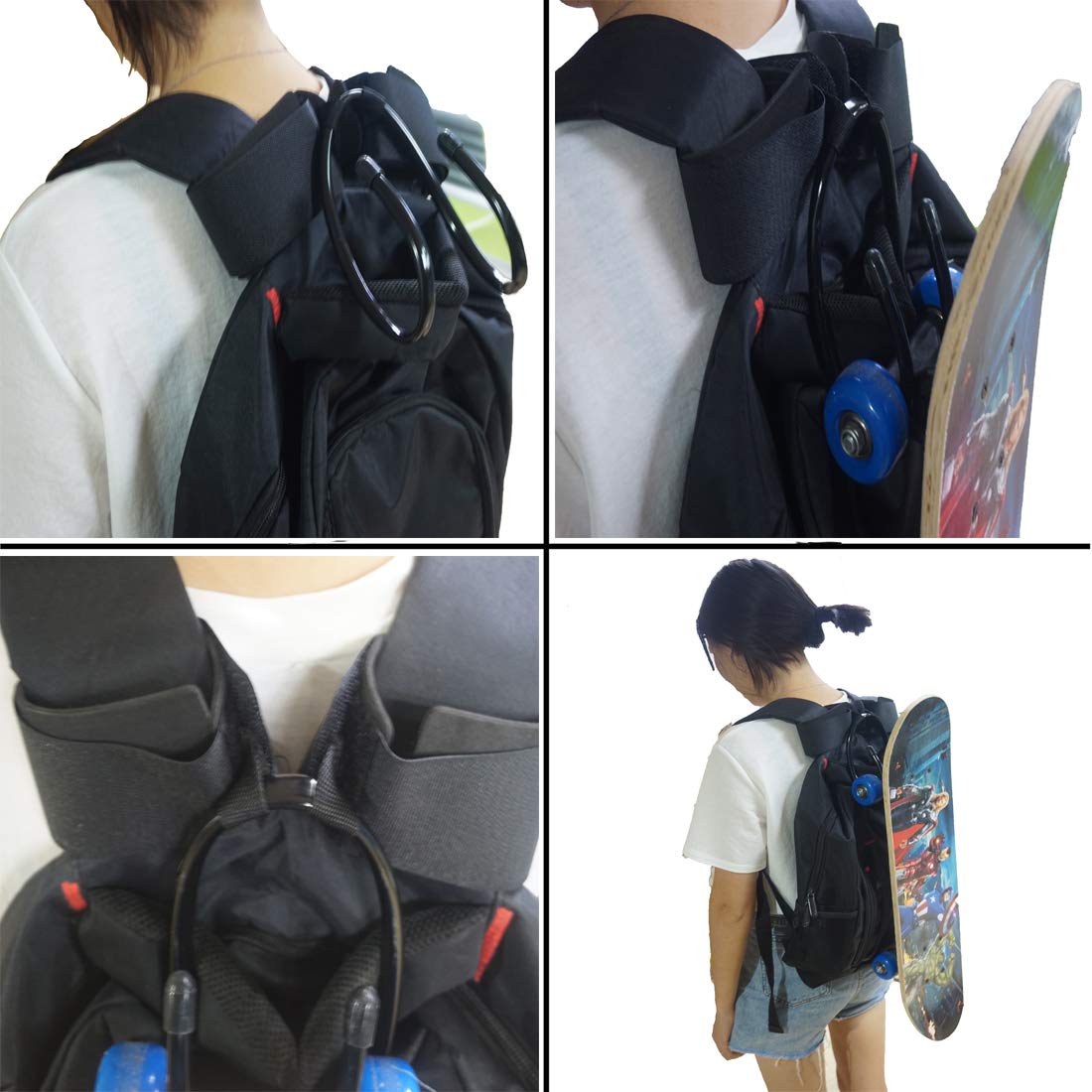 Pmsanzay Skateboard Holder - Universal Backpack Hook for Longboard & E-Skate - Adjustable Straps for Commuting & Travel