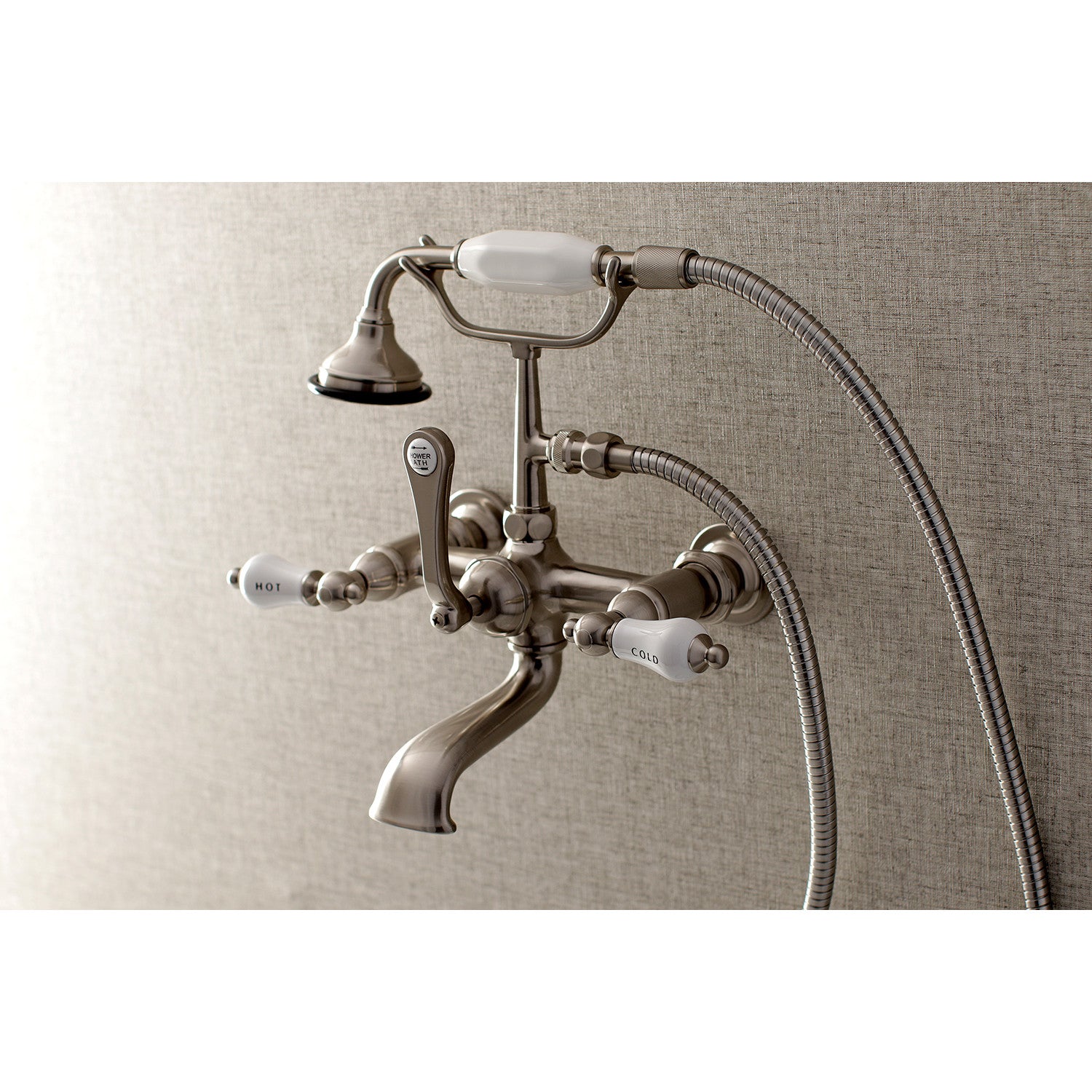 Vintage Clawfoot Tub Faucet with Hand Shower - 3 Handle 2 Hole Wall Mount Brushed Nickel Bathroom Fixture for Antique & Modern Bathrooms