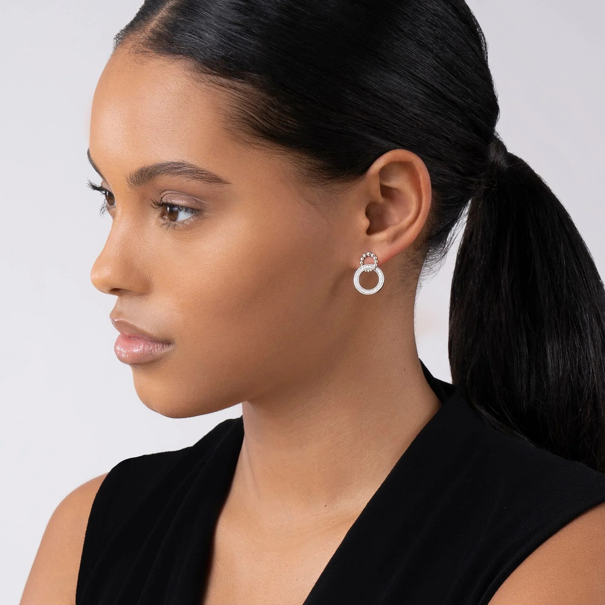 Double Circle Diamond Caviar Earrings for Women - Elegant 14K Gold Plated Dangle Earrings for Party, Wedding & Evening Out