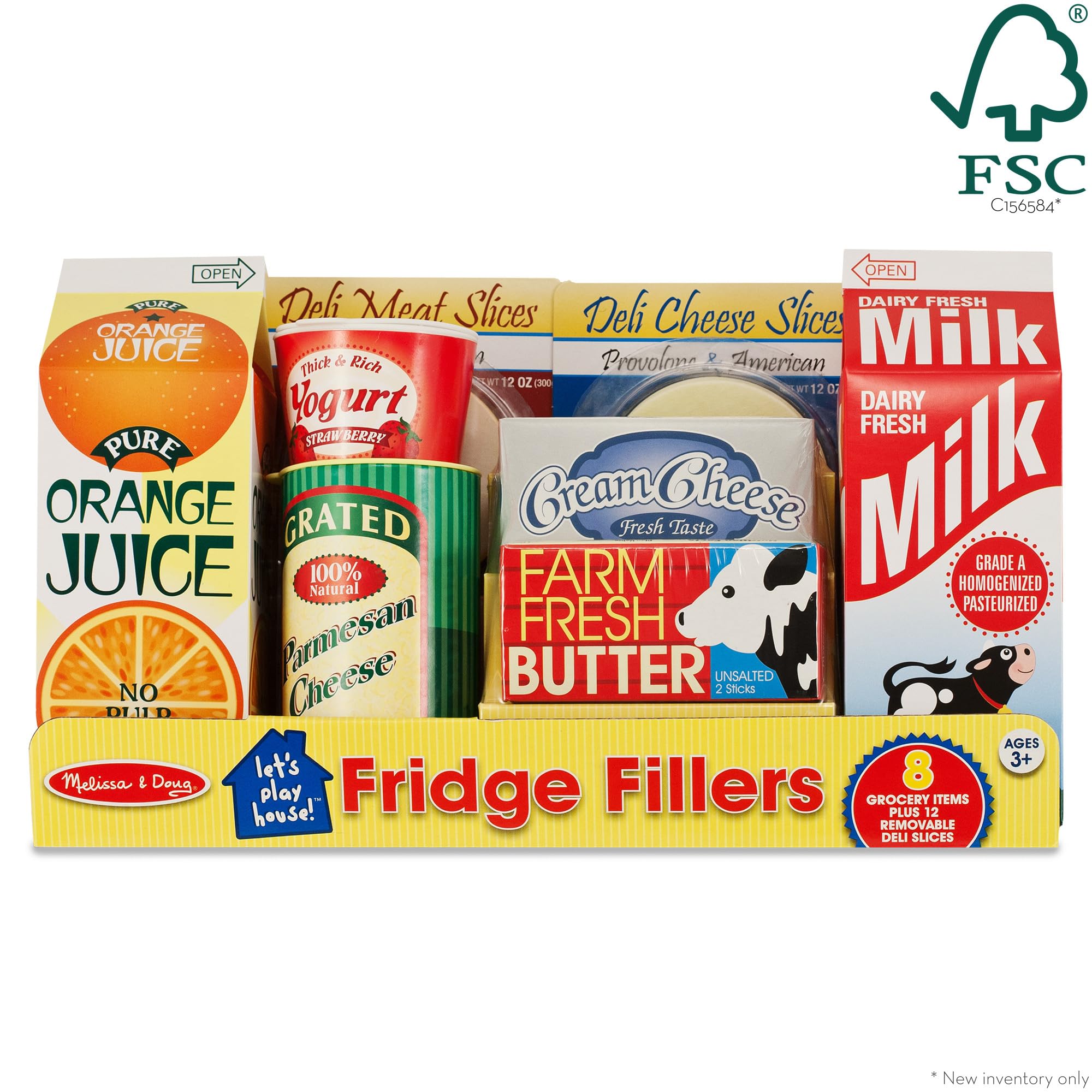 Melissa & Doug Fridge Groceries Play Food Cartons (8-Piece Set) - FSC Certified Wooden Toy for Kids - Pretend Play, Kitchen Role Play & Early Learning Activities