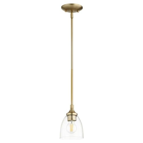 Quorum 3059-280 Transitional One Light Pendant - Enclave Collection Brass Finish Ceiling Light Fixture for Dining Room, Kitchen Island & Entryway