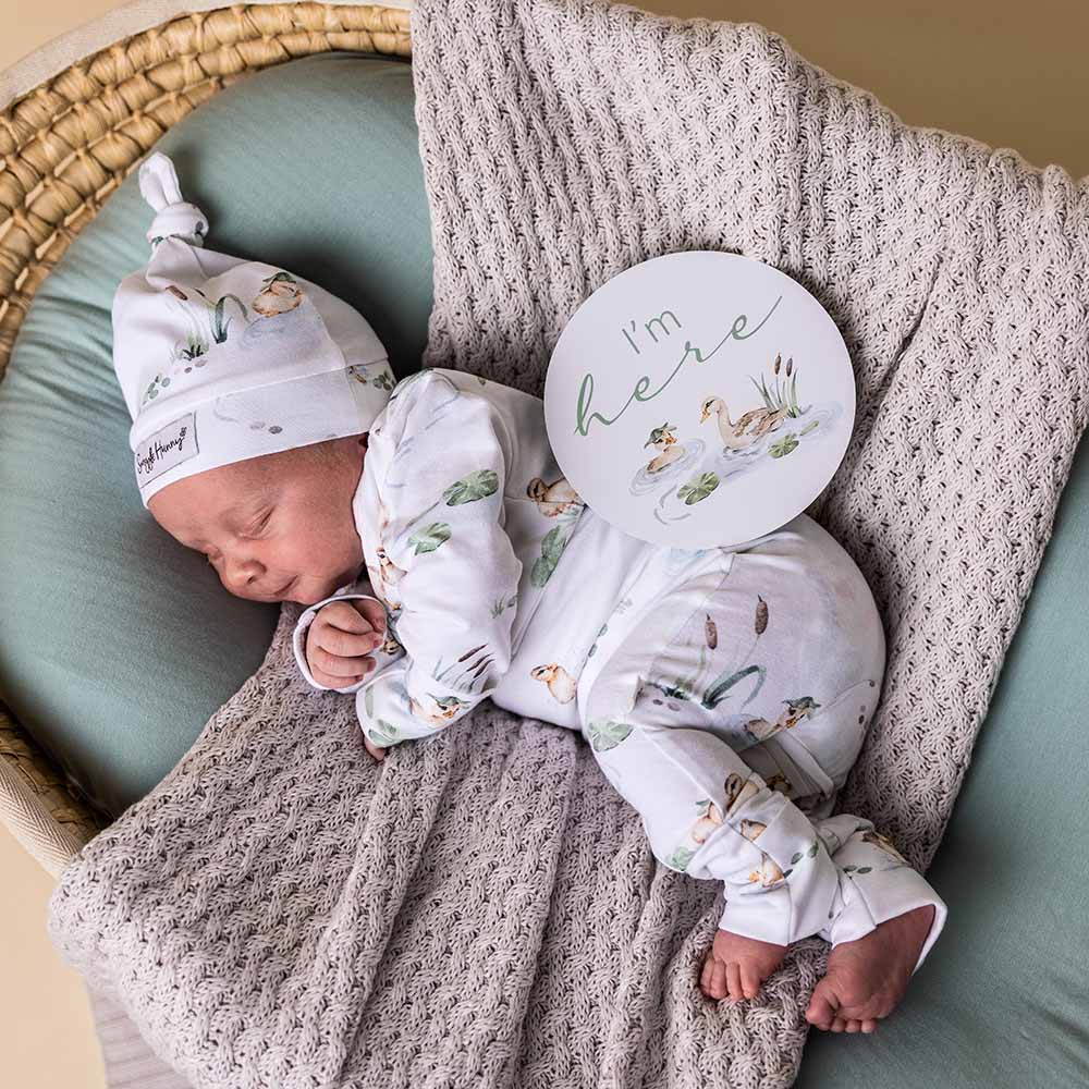 Organic Baby Grow Suit - Snuggle Hunny Duck Pond Print - Size 1 - Soft Cotton Infant Romper for Newborns & Toddlers - Perfect for Playtime, Daycare & Family Outings