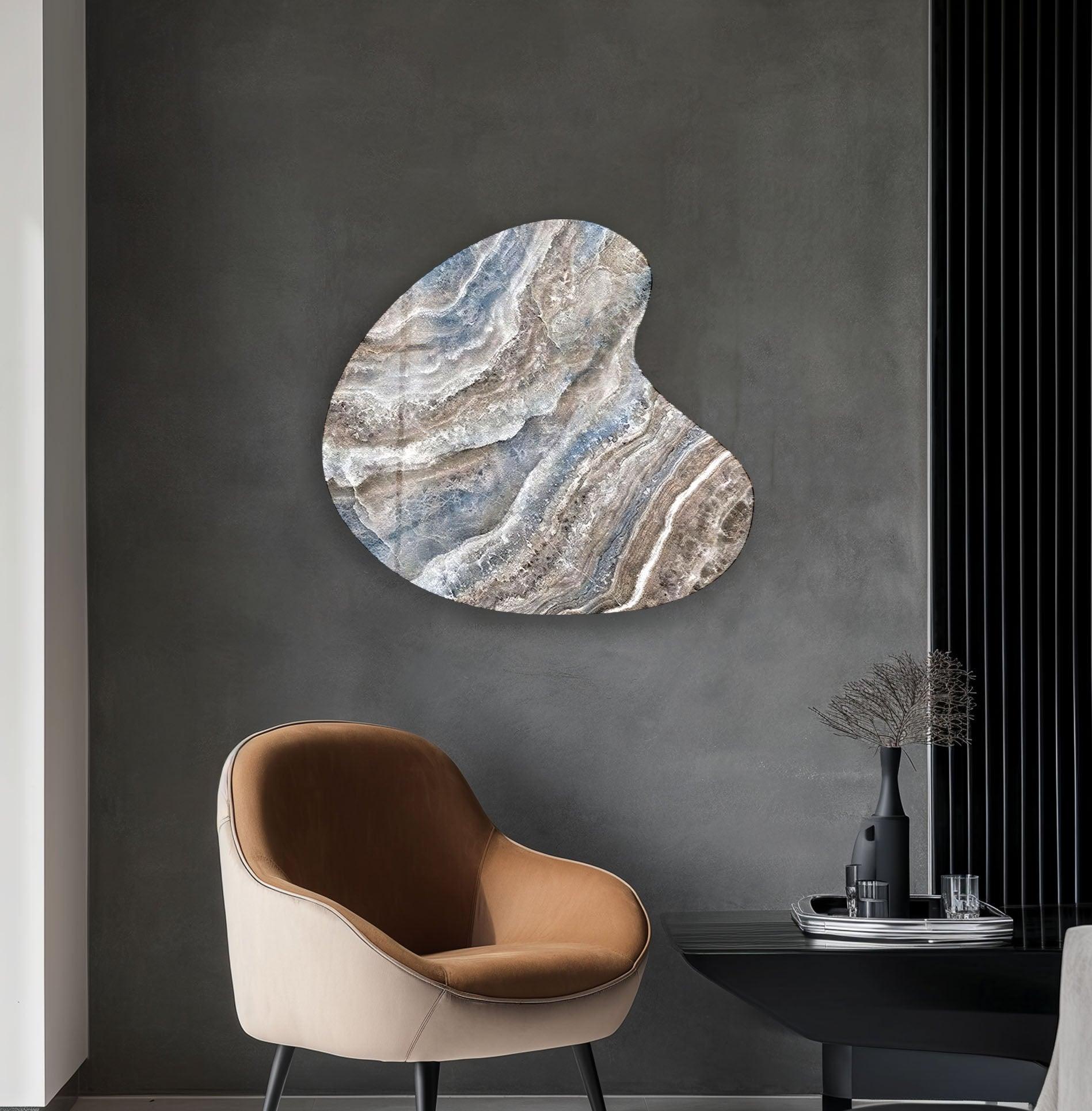 Blue Marble Decorative Irregular Glass Wall Art - Modern Abstract Home Decor for Living Room, Bedroom & Office - Handmade Unique Glass Mosaic Art Piece