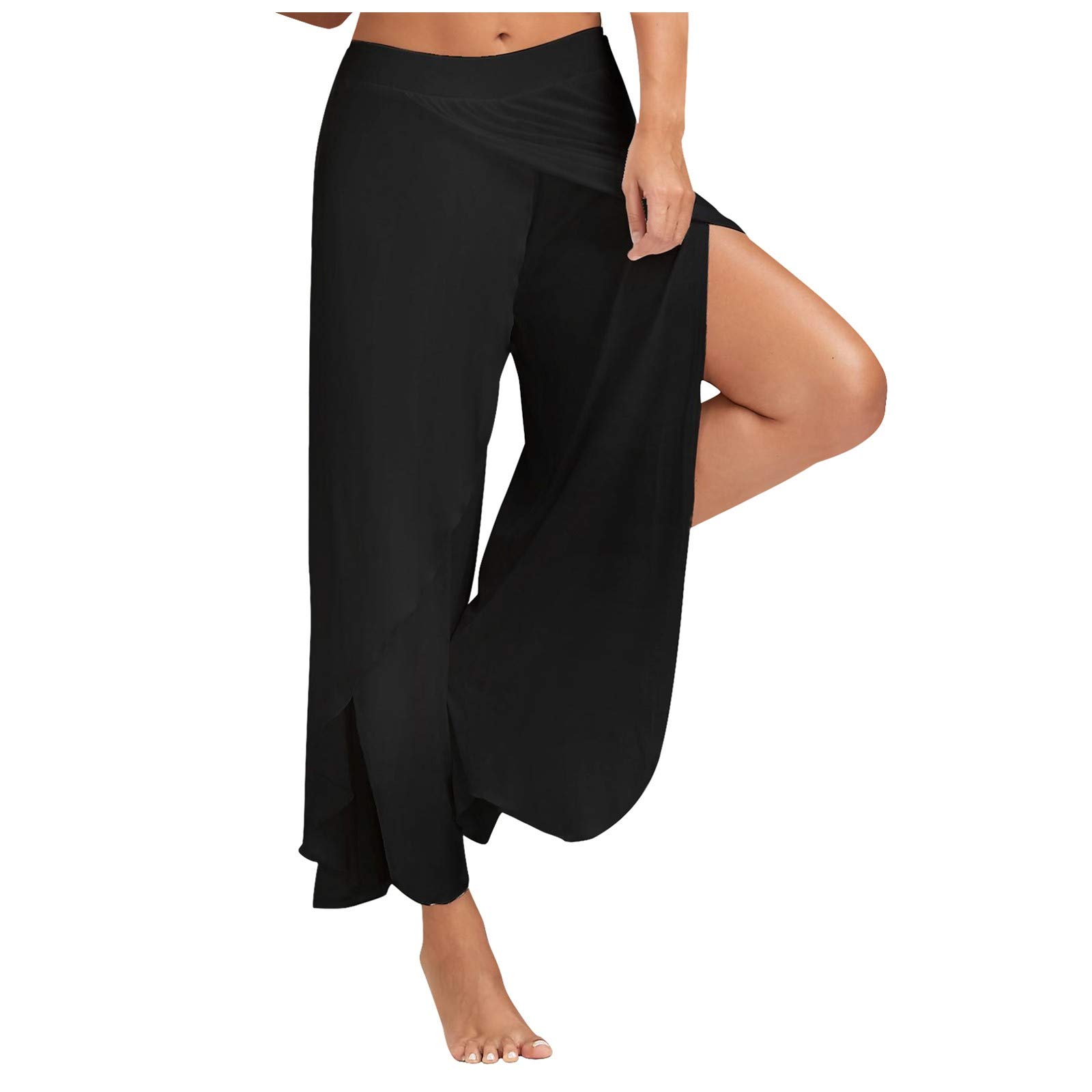 WOCACHI Women's Capri Yoga Pants - Breathable Harem Joggers with Side Slits for Workout, Lounge & Beach Cover-Up | Activewear, Running, Travel & Casual Wear
