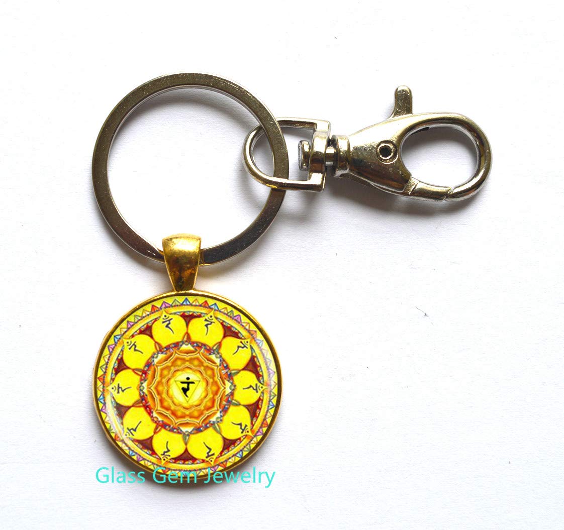 Solar Plexus Chakra Keychain - Spiritual Yoga Meditation Key Ring with Sacred Geometry Design - Yellow Mandala Jewelry Gift for Yoga Lovers & Energy Healing - Perfect for Yoga Practice, Meditation Sessions and Spiritual Gifting