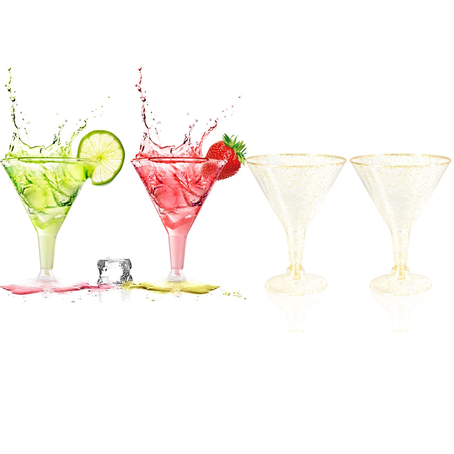48 Pack Gold Plastic Martini Glasses - 6.25oz Disposable Cocktail Cups for Wedding, Party & Events - Elegant Plastic Margarita Glasses for Champagne, Cocktails & Beverages - Perfect for Bridal Showers, Bachelorette Parties & Celebrations
