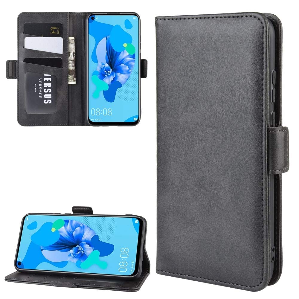 Premium Leather Wallet Phone Case for Huawei P20 Lite 2019/Nova 5i - Slim Protective Cover with Card Slots & Kickstand (Black) | Perfect for Business, Travel & Everyday Use