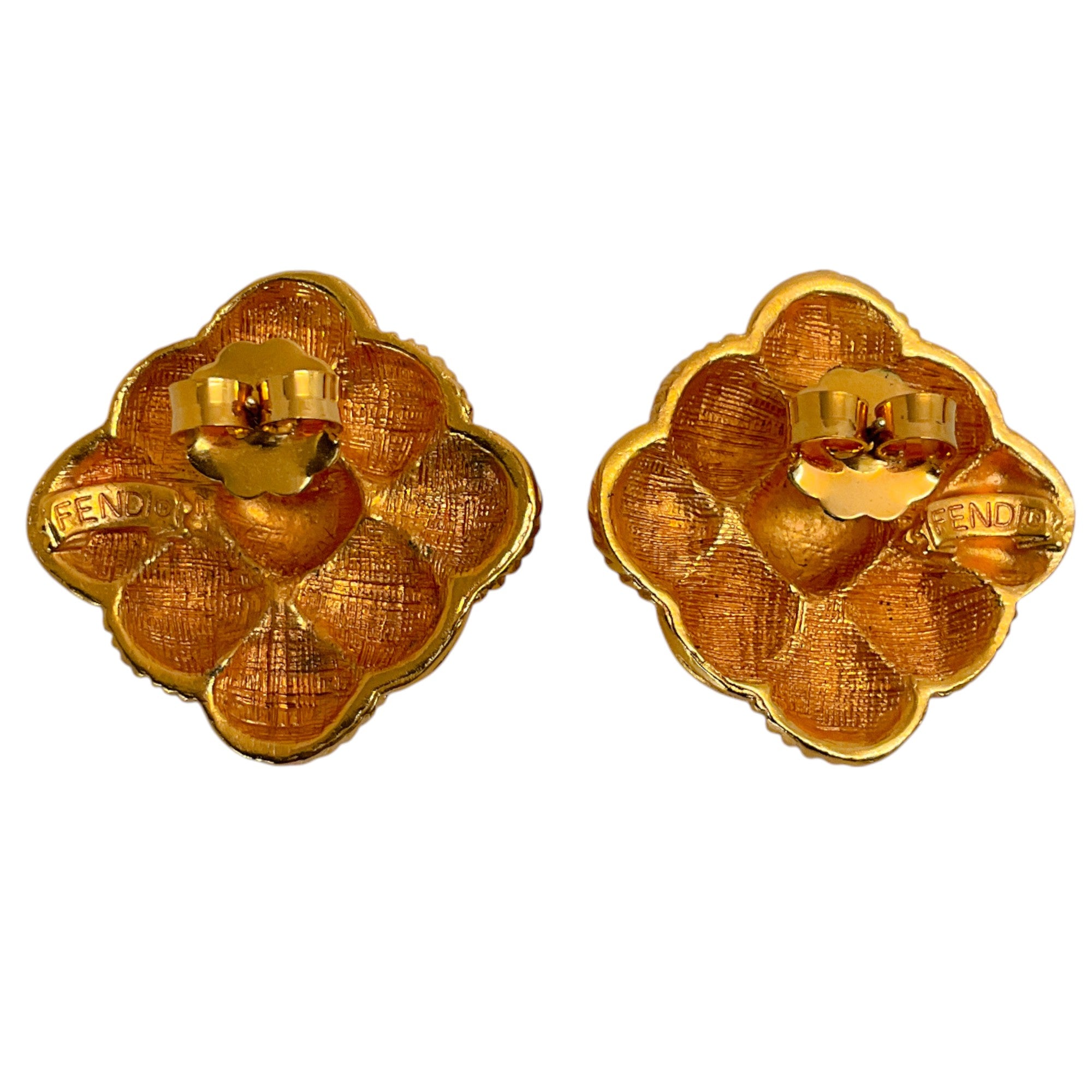 Fendi Vintage Gold Plated Basketweave Earrings for Women - Luxury Fashion Jewelry Gift for Birthday, Anniversary & Special Occasions