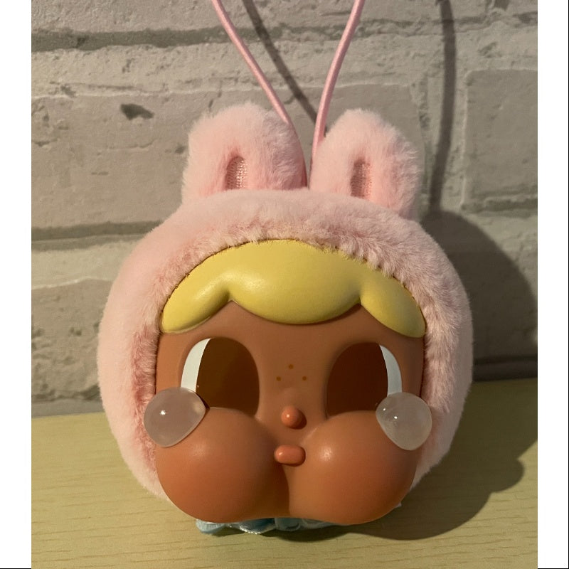 Crybaby Cring Blob Vinyl Face Plush Pendant Series - Kawaii Bunny Pink Keychain for Backpacks, Bags & Phone Charms | Cute Anime Collectible Gift