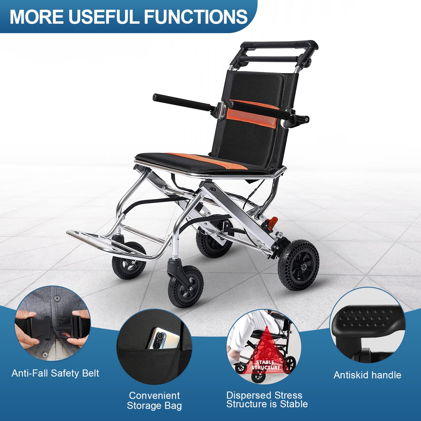 XJKH Ultra Lightweight Folding Wheelchair for Adults & Elderly - Portable Travel Wheelchair with Easy Storage - Ideal for Airplane Travel, Outdoor Activities & Daily Mobility