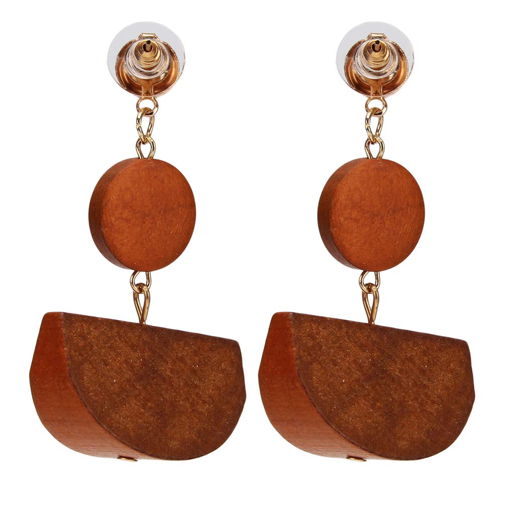 DearAnswer Creative Round Wood Disc Dangle Earrings - Long Semicircle Wooden Slice Drop Earrings for Women - Boho Chic Party Jewelry - Perfect for Festivals, Weddings & Everyday Wear