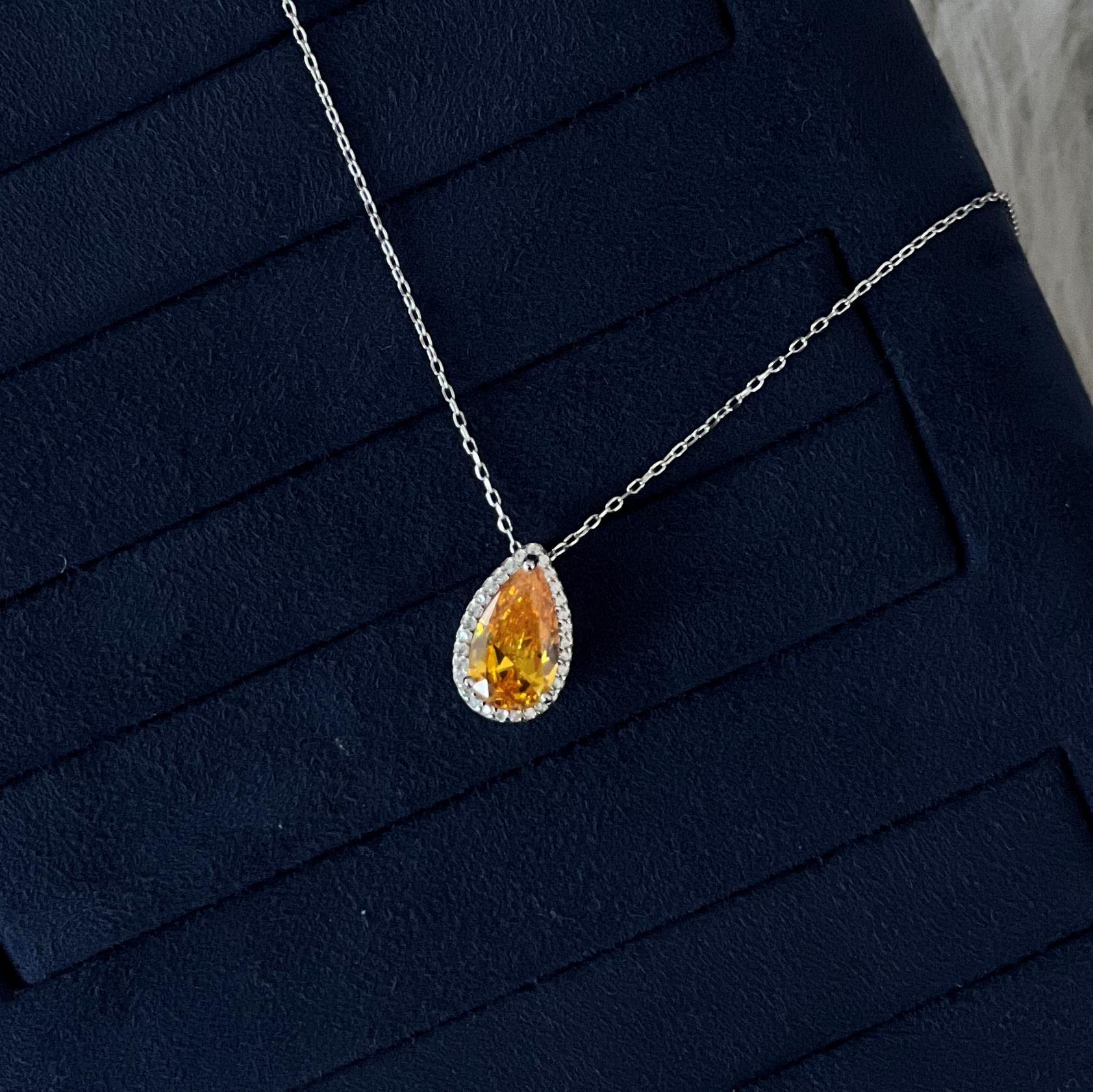 925 Sterling Silver Teardrop Citrine Pendant Necklace for Women - Cubic Zirconia Accent, Elegant Dainty Jewelry Gift for Birthday, Anniversary & Everyday Wear