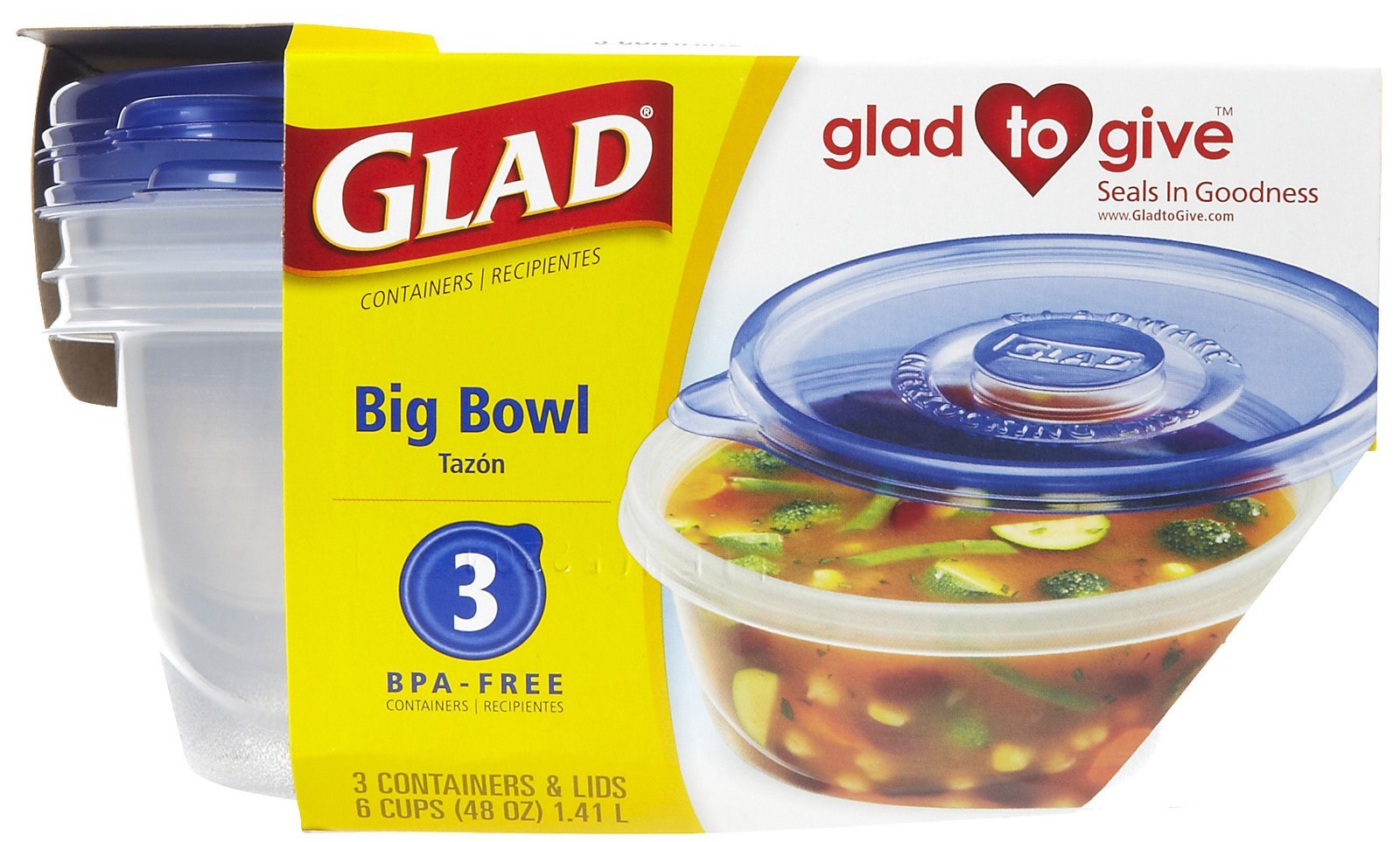 Gladware Big Bowl Containers 3 CT (Pack of 12) - Microwave & Freezer Safe Food Storage for Meal Prep, Leftovers & Picnics