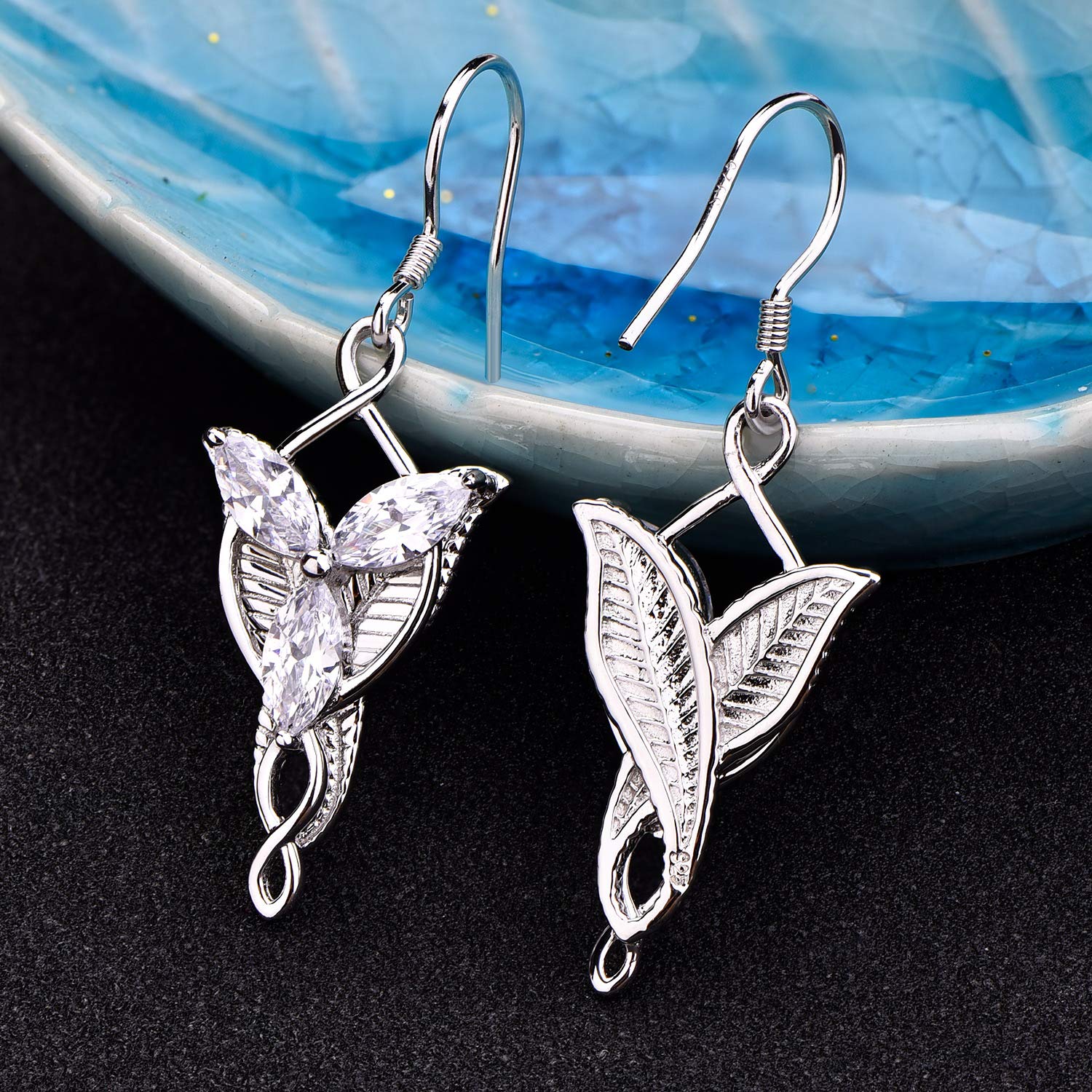 JO WISDOM Women's 925 Sterling Silver Leverback Drop Earrings with 5A Cubic Zirconia - Elegant Elvish Jewelry Inspired by Arwen Evenstar | Perfect for Cosplay, Weddings & Fantasy Themed Events