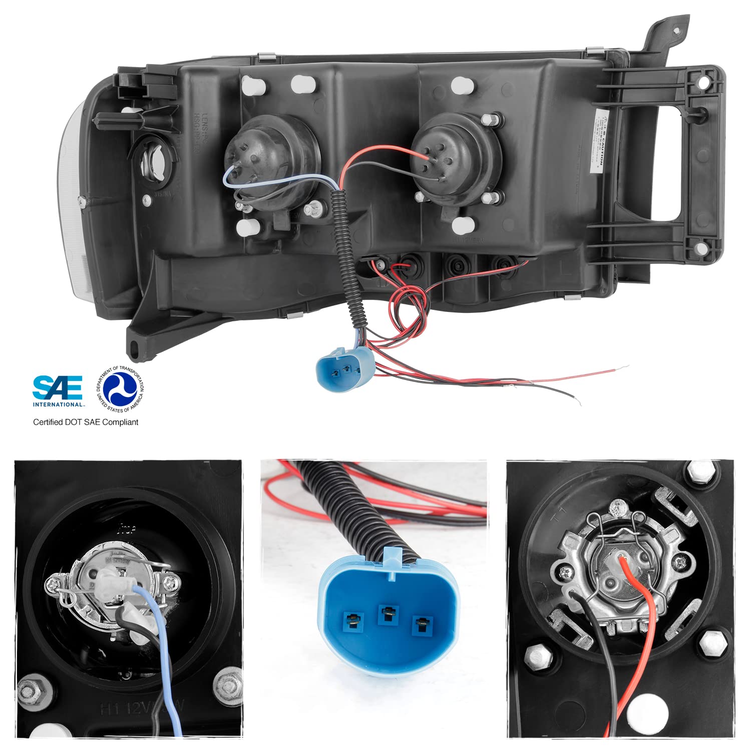 AKKON Black Dual Halo Projector Headlights for 2002-2005 Dodge Ram 1500 & 2003-2005 Ram 2500/3500 - Complete Pair Set with LED Halo Rings for Enhanced Night Driving Visibility