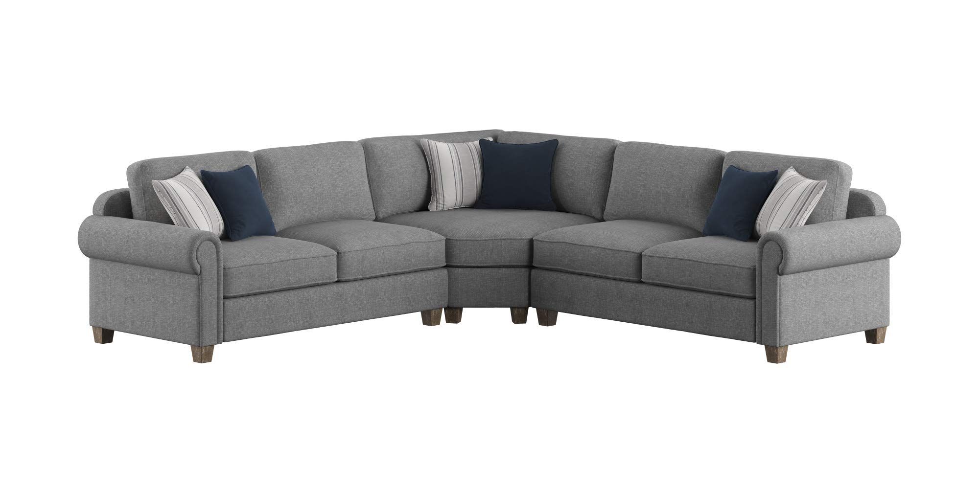 Lucy Stone Gray Sectional Sofa with Pillows & Wood Legs for Living Room