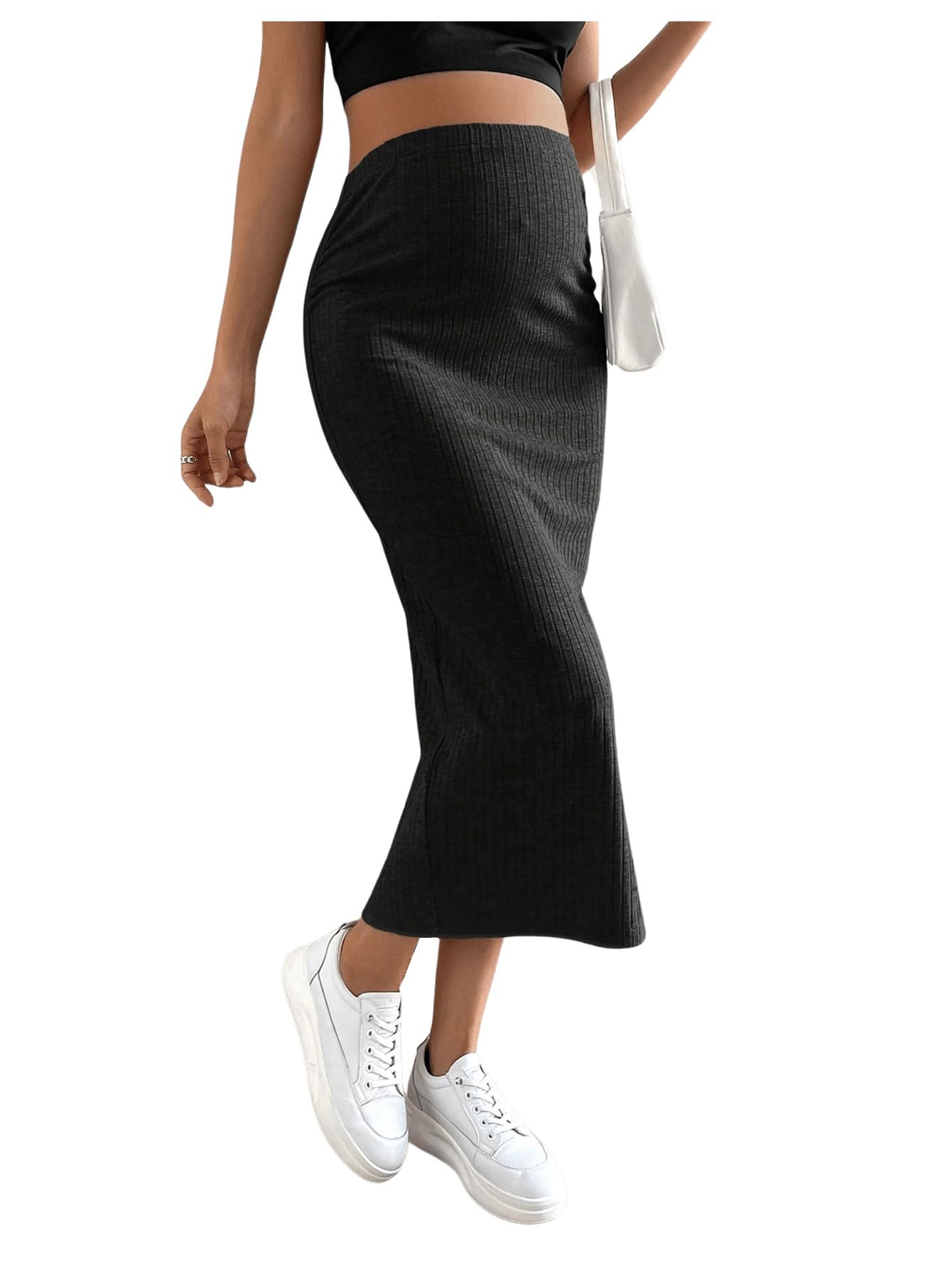 SHENHE Women's Maternity Skirt - Adjustable Rib Knit High Waist Pencil Long Skirt with Side Slit | Comfortable Stretchy Pregnancy Skirt for Work, Office & Casual Wear