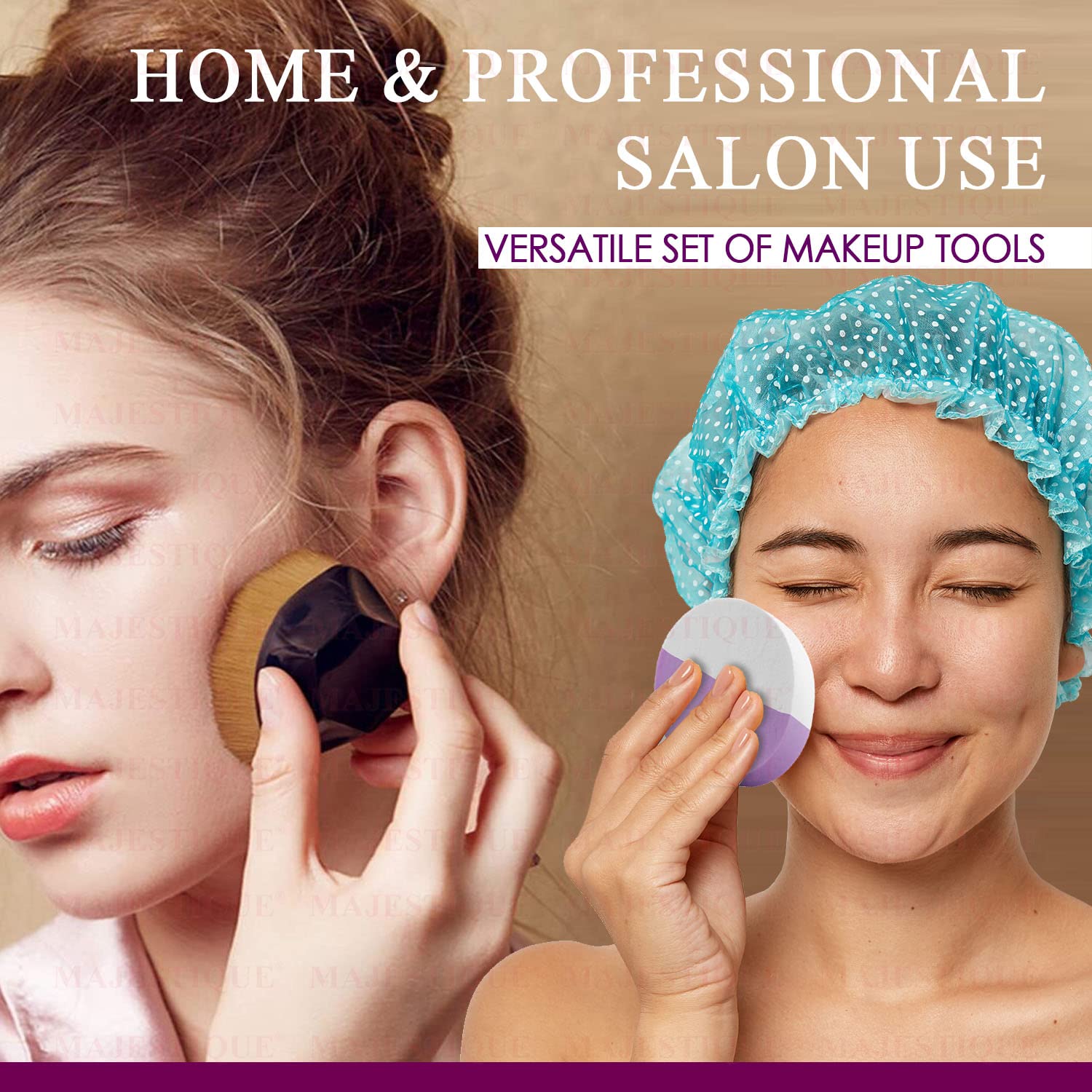 Majestique Premium Magic Foundation Brush & Makeup Sponge Set - Professional Blending Sponge for Liquid, Powder & Cream Makeup - Soft Kabuki Brush for Flawless Foundation & Blush Application - Perfect for Women & Girls (Pack of 2) | Ideal for Daily Makeup Routine, Travel & Professional Makeup Kits
