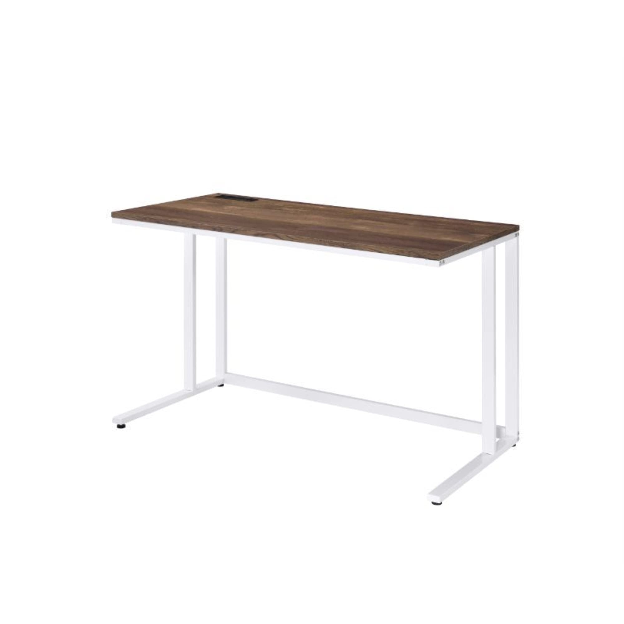 Acme Tyrese Walnut & White Wooden Rectangle Writing Desk with USB Port - Perfect for Home Office, Study & Small Spaces