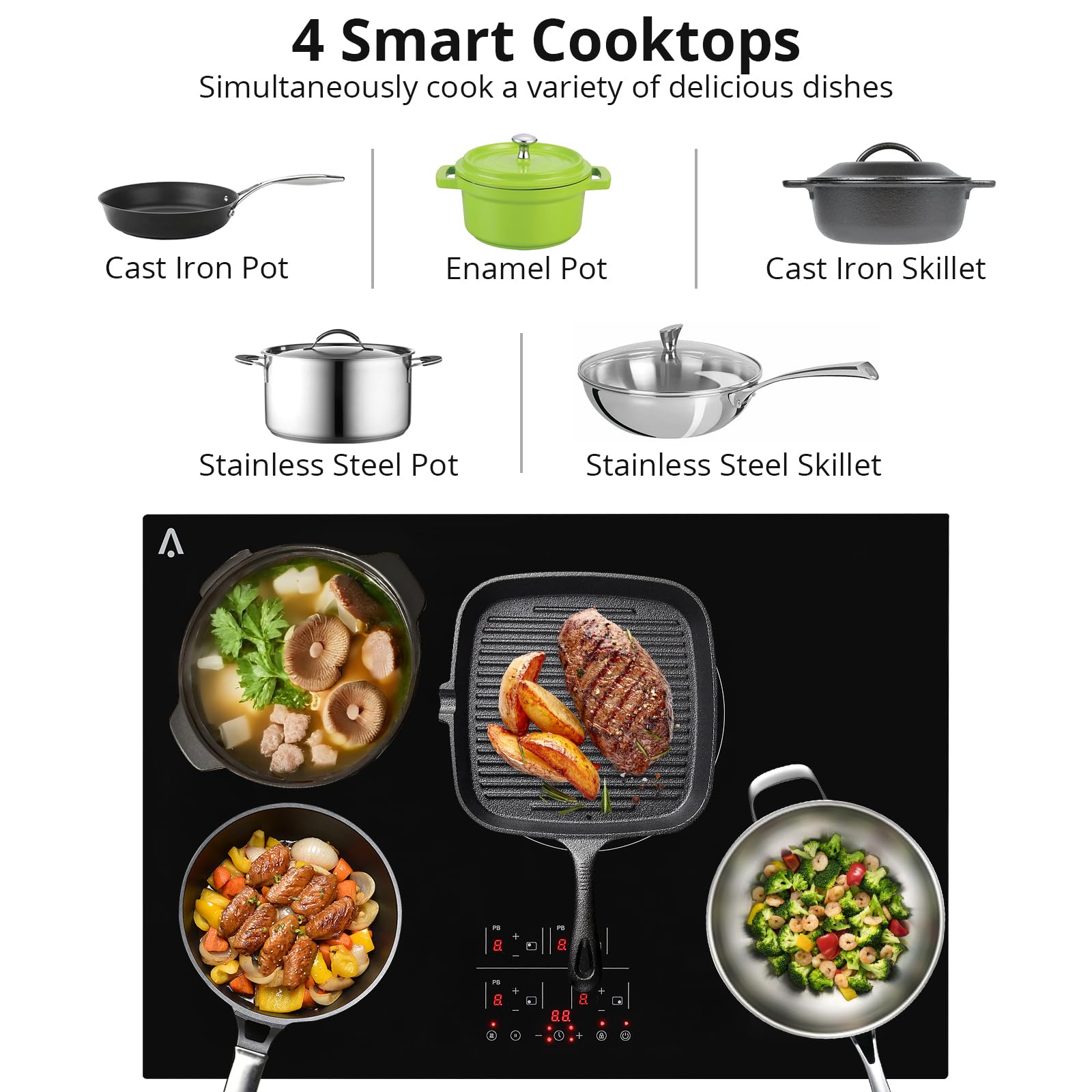 GARVEE 30-Inch 4 Burner Electric Cooktop 7800W Built-In Ceramic Glass Stovetop with Safety Lock & Timer, 240V Black - Perfect for Modern Kitchens, Cooking Enthusiasts & Family Homes