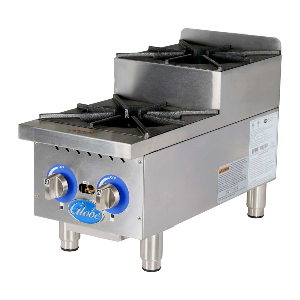 Globe GHPSU212G 12-Inch Countertop Gas Hot Plate - Portable Single Burner Stove for Camping, Outdoor Cooking & Home Kitchen Use