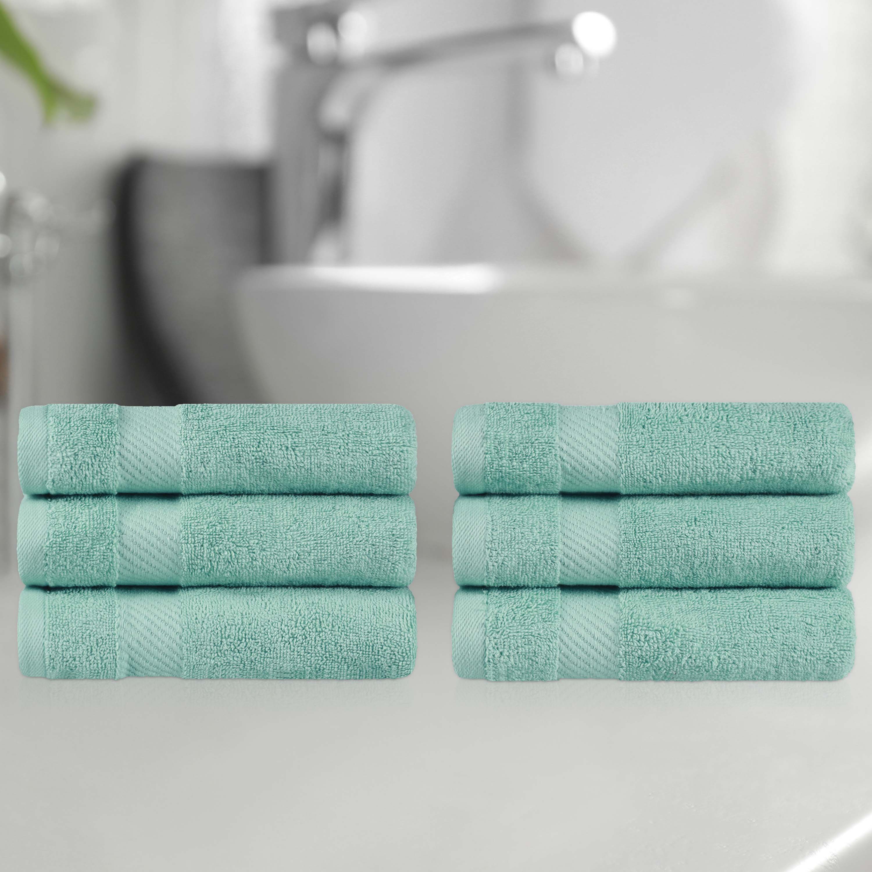 Premium 6-Piece Egyptian Cotton Hand Towel Set with Elegant Dobby Border - Soft & Absorbent for Bathroom, Kitchen, and Guest Use