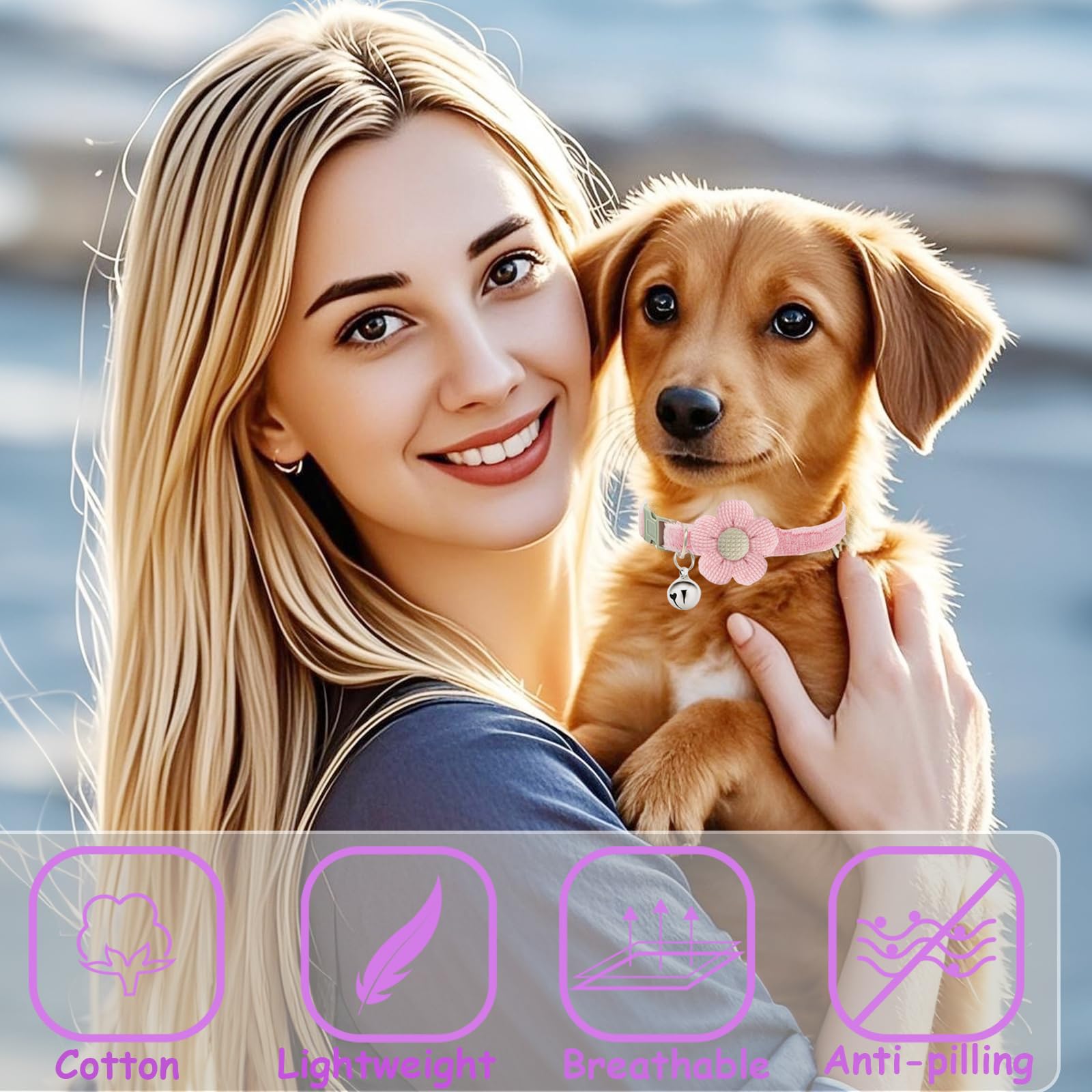 Small Dog Collar with Flower & Bell - Adjustable XS Puppy Collar for Tiny Dogs - Perfect for Training, Walks & Fashion Accessories (Ideal for Girl & Boy Puppies)