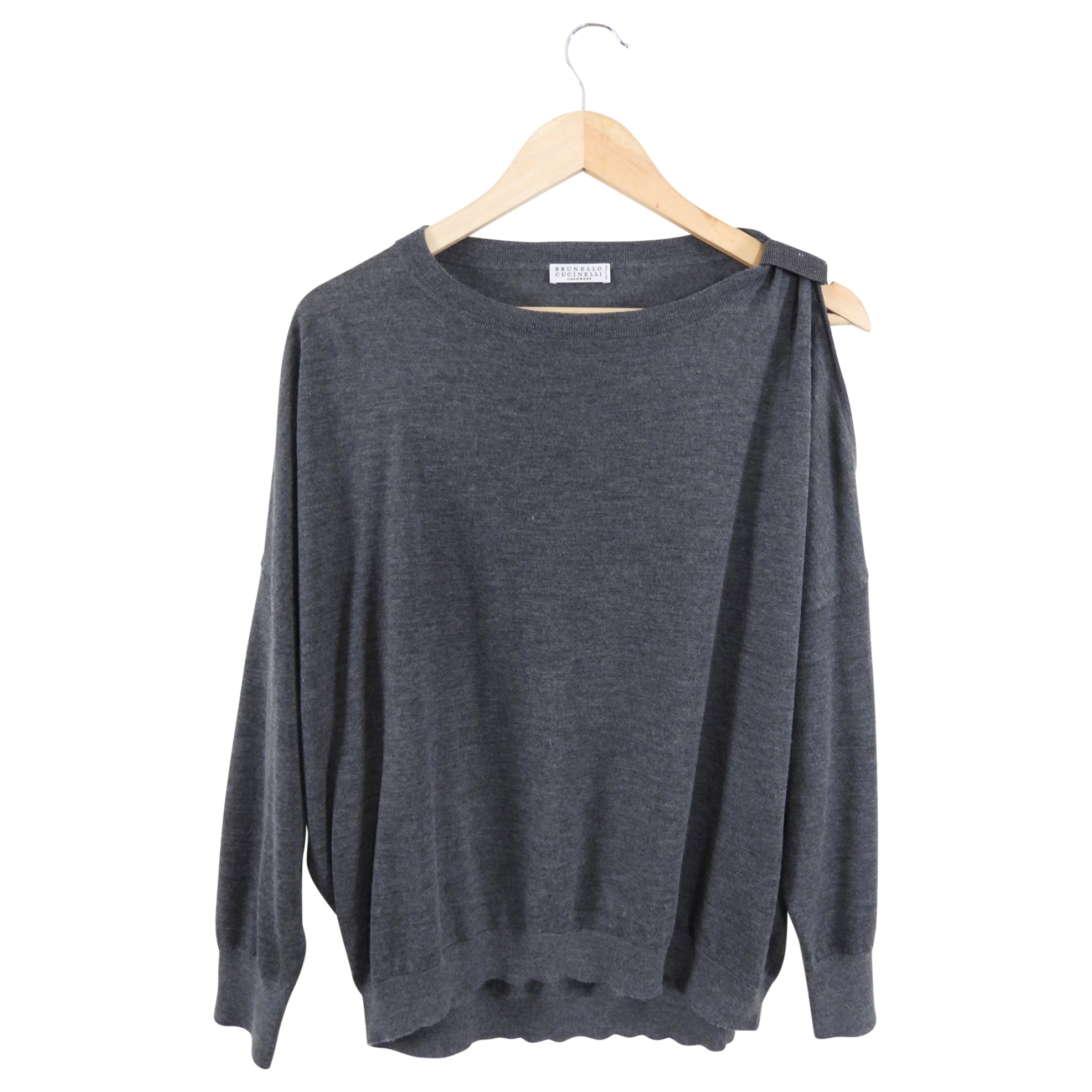 Brunello Cucinelli Grey One Shoulder Monili Knit Top for Women - Elegant Casual Wear for Evening Parties & Date Nights