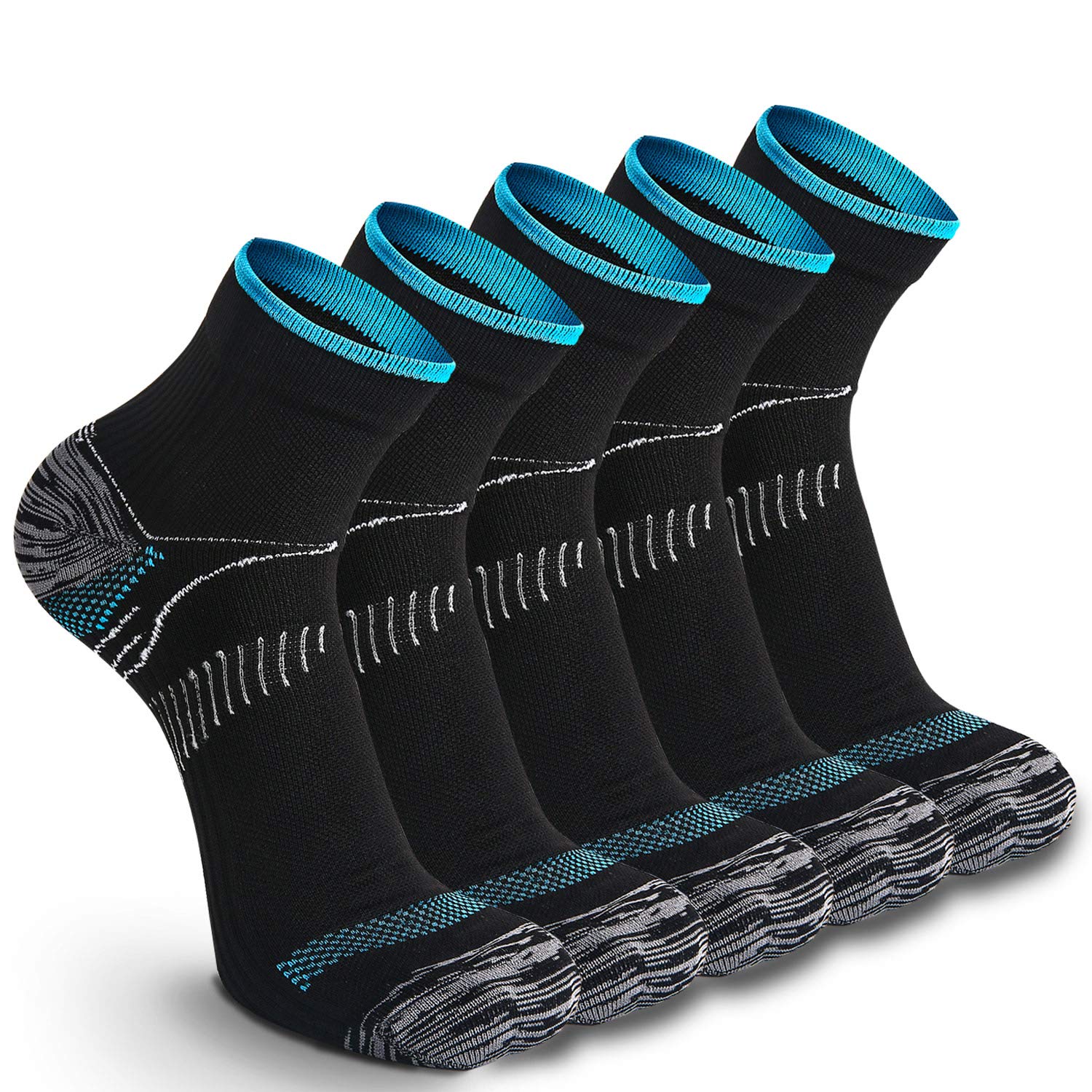 5 Pairs Lightweight Compression Running Socks for Men & Women - Breathable Athletic Sports Socks for Jogging, Hiking, Gym Workouts & Marathon Training
