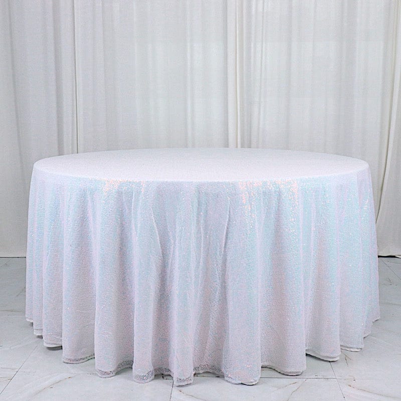 132 Sequined Round Tablecloth - Elegant Sparkly Party Table Cover for Weddings, Holidays & Special Events - 60 Inch Diameter
