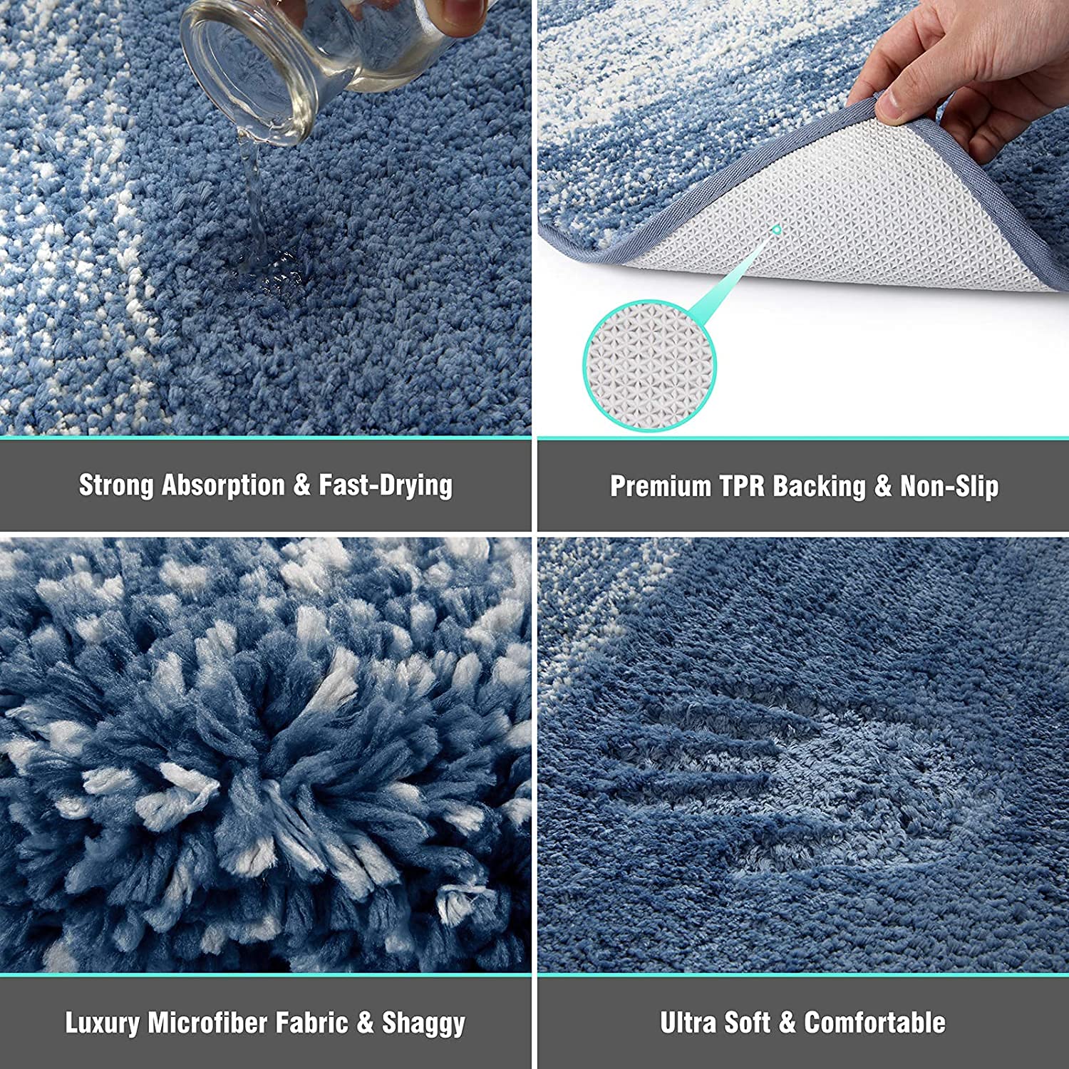 Vaukki Luxury Soft Bathroom Rugs Set of 2 - Non-Slip Washable Plush Bath Mats, Super Absorbent Microfiber Shaggy Striped Bath Carpet for Tub, Bathroom & Shower (18
