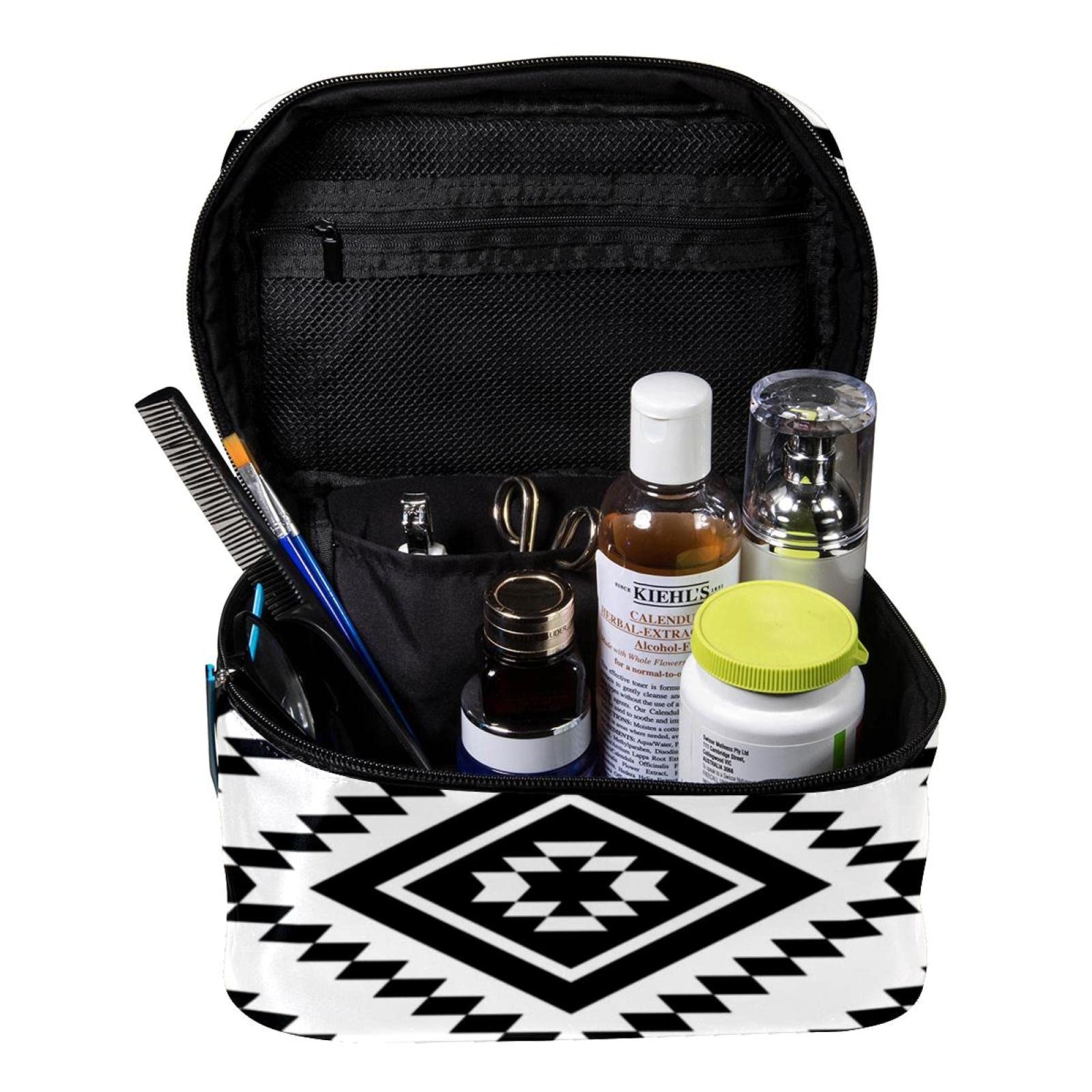 Aztec Geometric Pattern Large Travel Makeup Bag - Waterproof Cosmetic Organizer with Zipper for Women & Girls | Perfect for Vacation, Gym, and Daily Essentials Storage