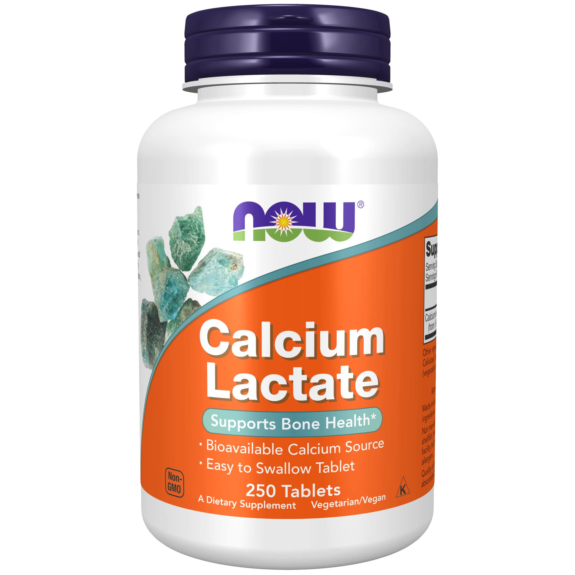 NOW Supplements Calcium Lactate 250 Tablets - Bone Health Support, Easy to Swallow Calcium Supplement for Adults & Seniors - Ideal for Daily Nutrition & Osteoporosis Prevention