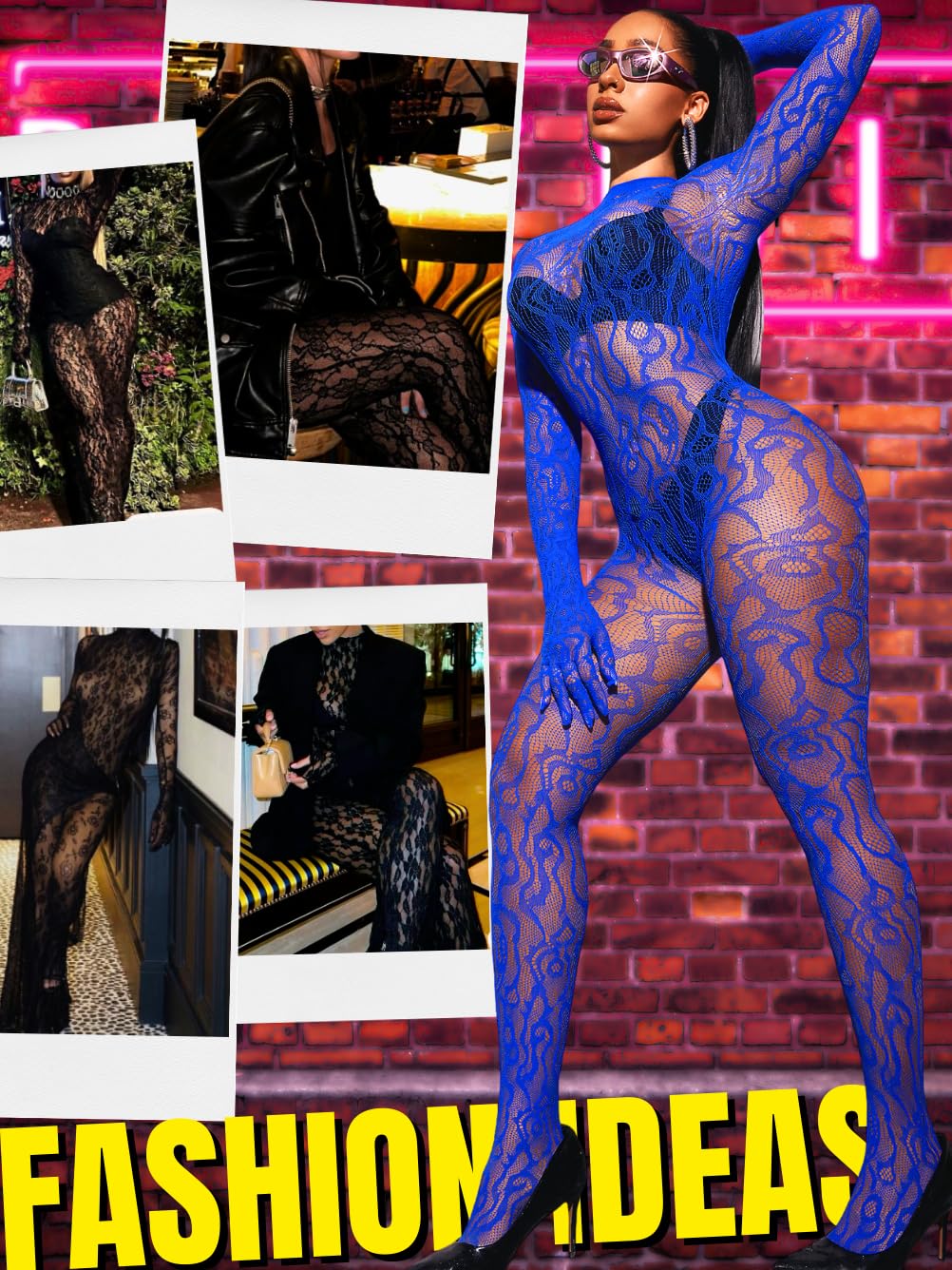 Sexy Women's Fishnet Full Bodysuit - Mesh Lace Jumpsuit for Rave, Glow Party & Halloween Costume | Body Stocking for Nightclub, Cosplay & Festive Outfits