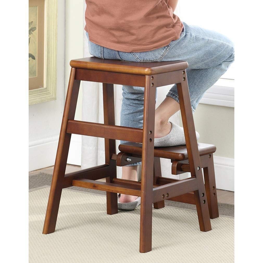NEVKA 2-Tier Solid Wood Folding Stool - Multifunctional High Bench for Home, Shoe Storage & Step Ladder - Perfect for Living Room, Bedroom & Entryway Organization