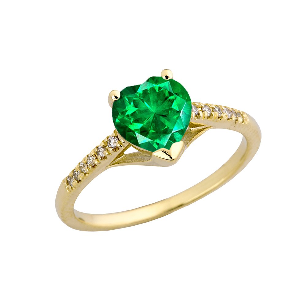 14K Yellow Gold Diamond Solitaire May Birthstone Heart Engagement Ring for Women - Perfect Proposal Gift, Anniversary Jewelry & Romantic Occasions