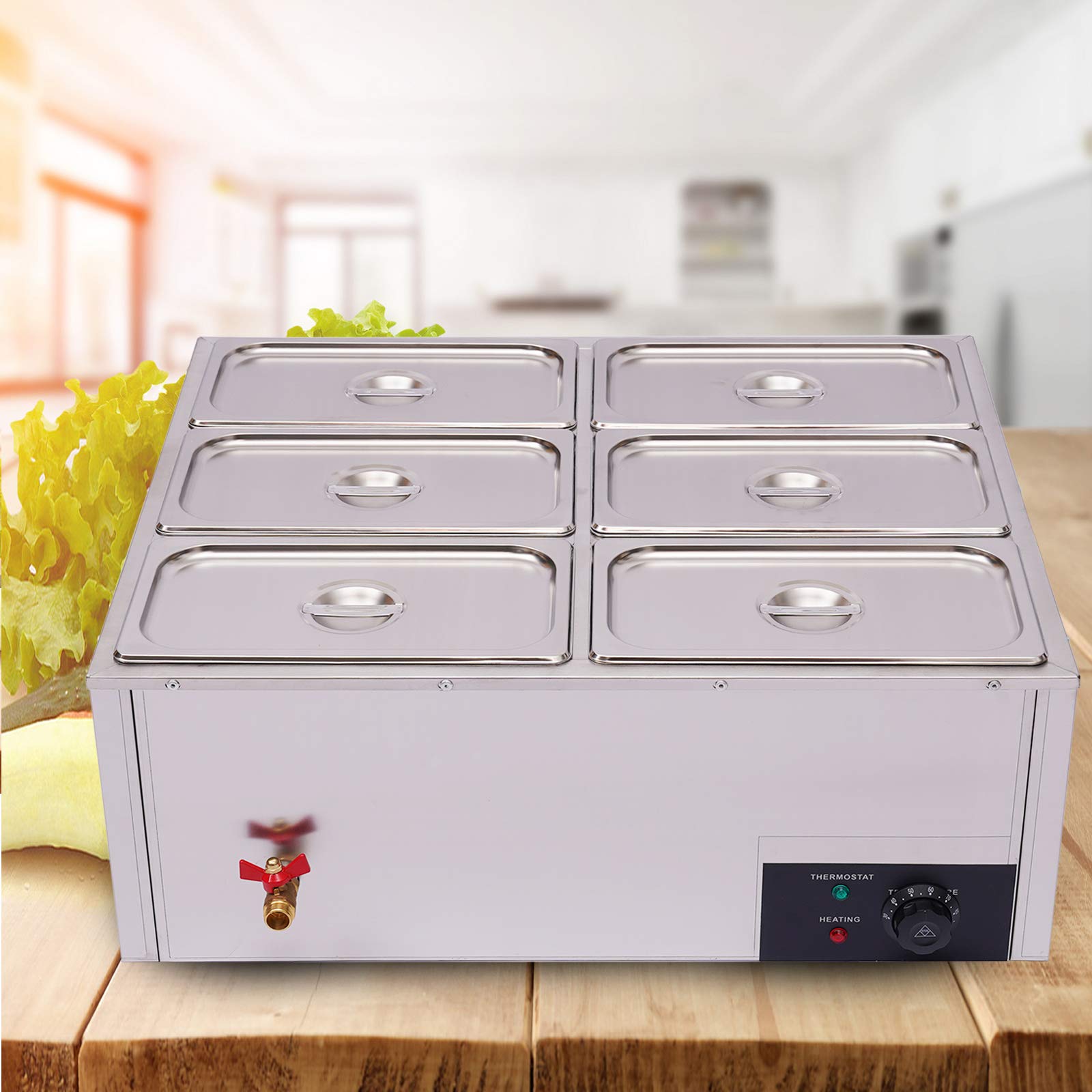 850W Commercial Countertop Food Warmer - 7L Stainless Steel 6 Pan Steamer with Lid - Electric Hot Plate for Buffet, Catering & Restaurant Use - Perfect for Keeping Food Warm at Events, Parties & Food Service Counters