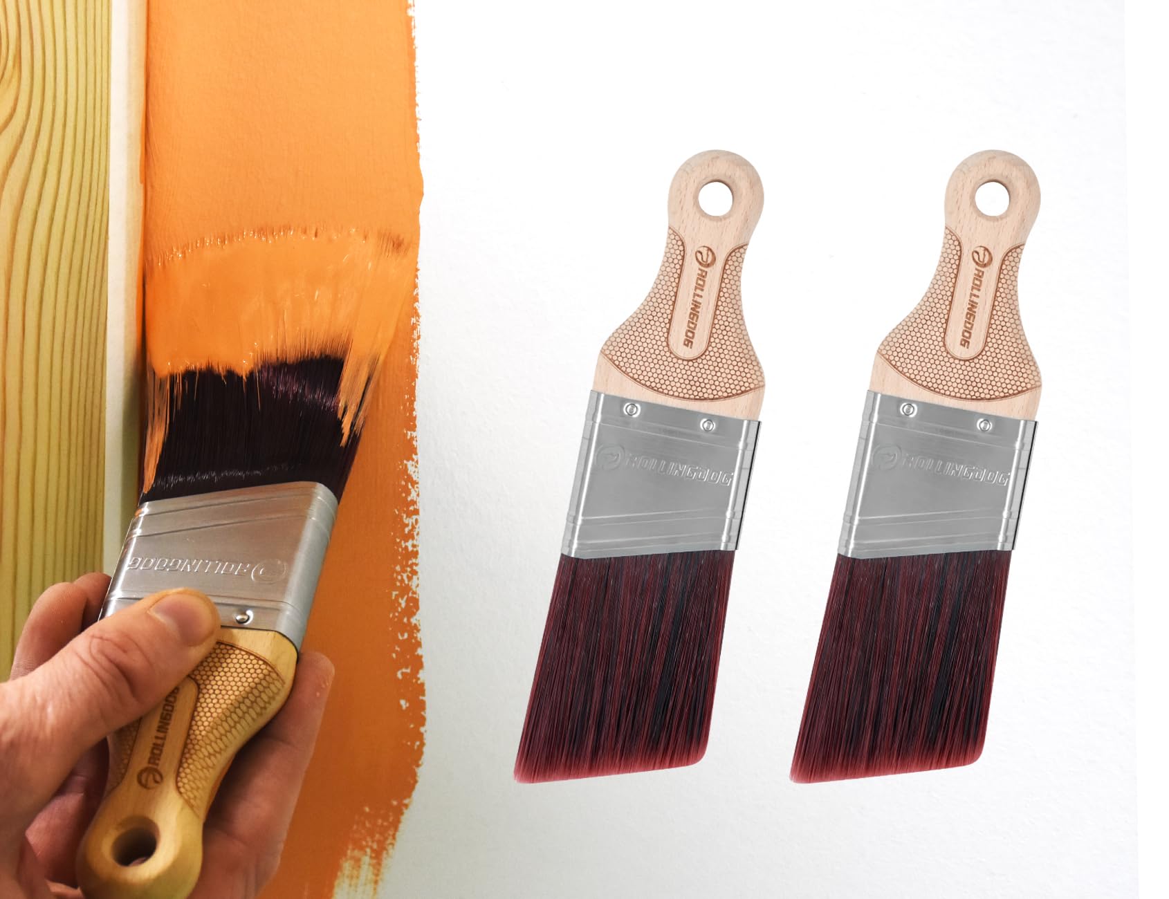 ROLLINGDOG 2 Inch Small Paint Brush Set of 2 - Premium Paint Brushes for Walls, Furniture, Cutting in Edges & Detailed Painting - Perfect for Home DIY Projects, Crafts & Touch Ups