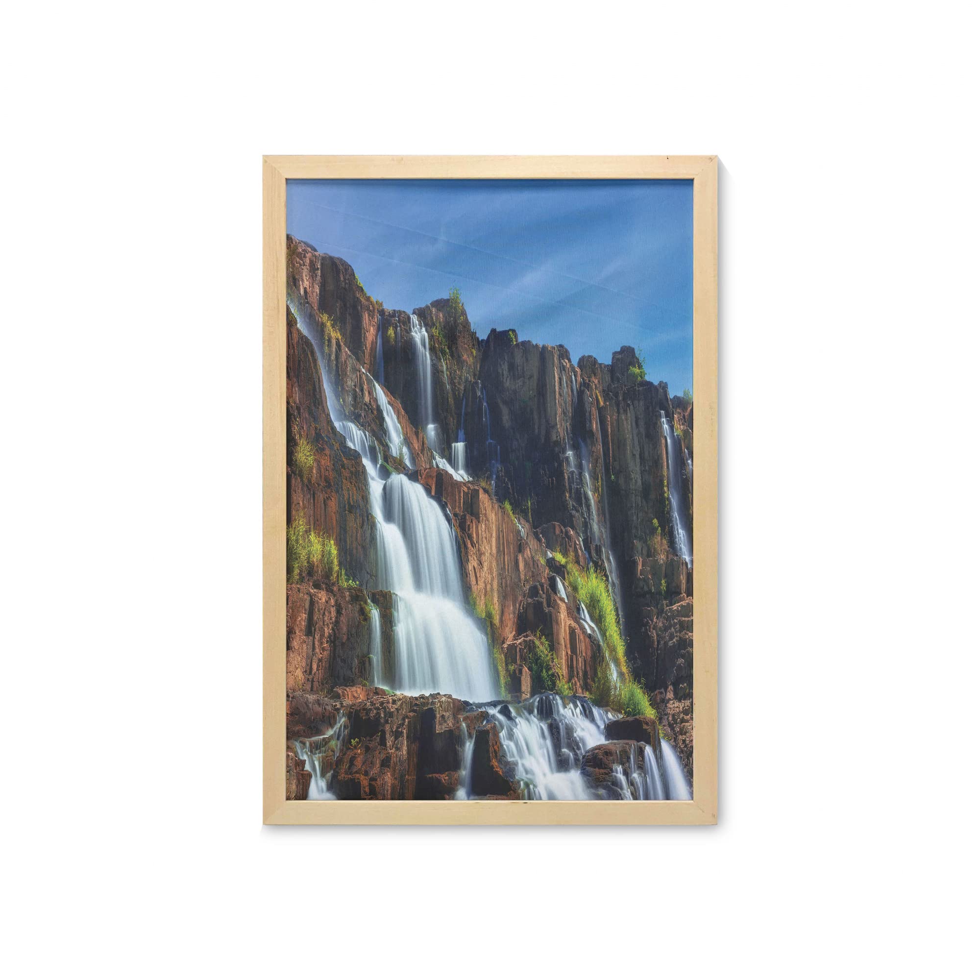 Ambesonne Rainforest Wall Art with Frame - Pongour Waterfall Landscape Print, Exotic Natural Beauty Mountain Rocks Poster for Bathroom, Living Room & Dorm Decor (23